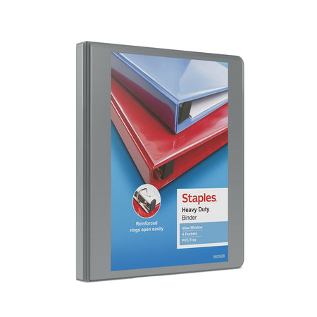 Staples Heavy Duty 1/2" 3-Ring View Binder, D-Ring, Gray