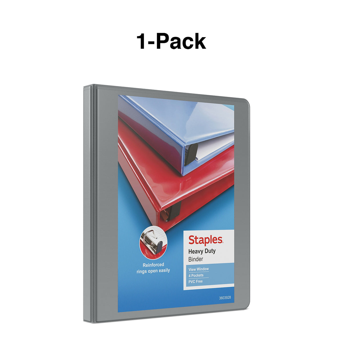 Staples Heavy Duty 1/2" 3-Ring View Binder, D-Ring, Gray