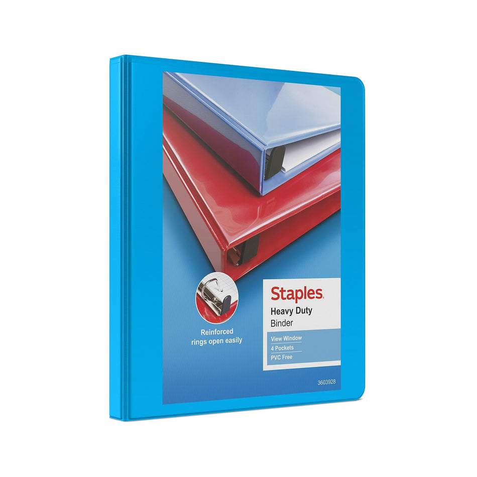 Staples Heavy Duty 1/2" 3-Ring View Binder, D-Ring, Light Blue