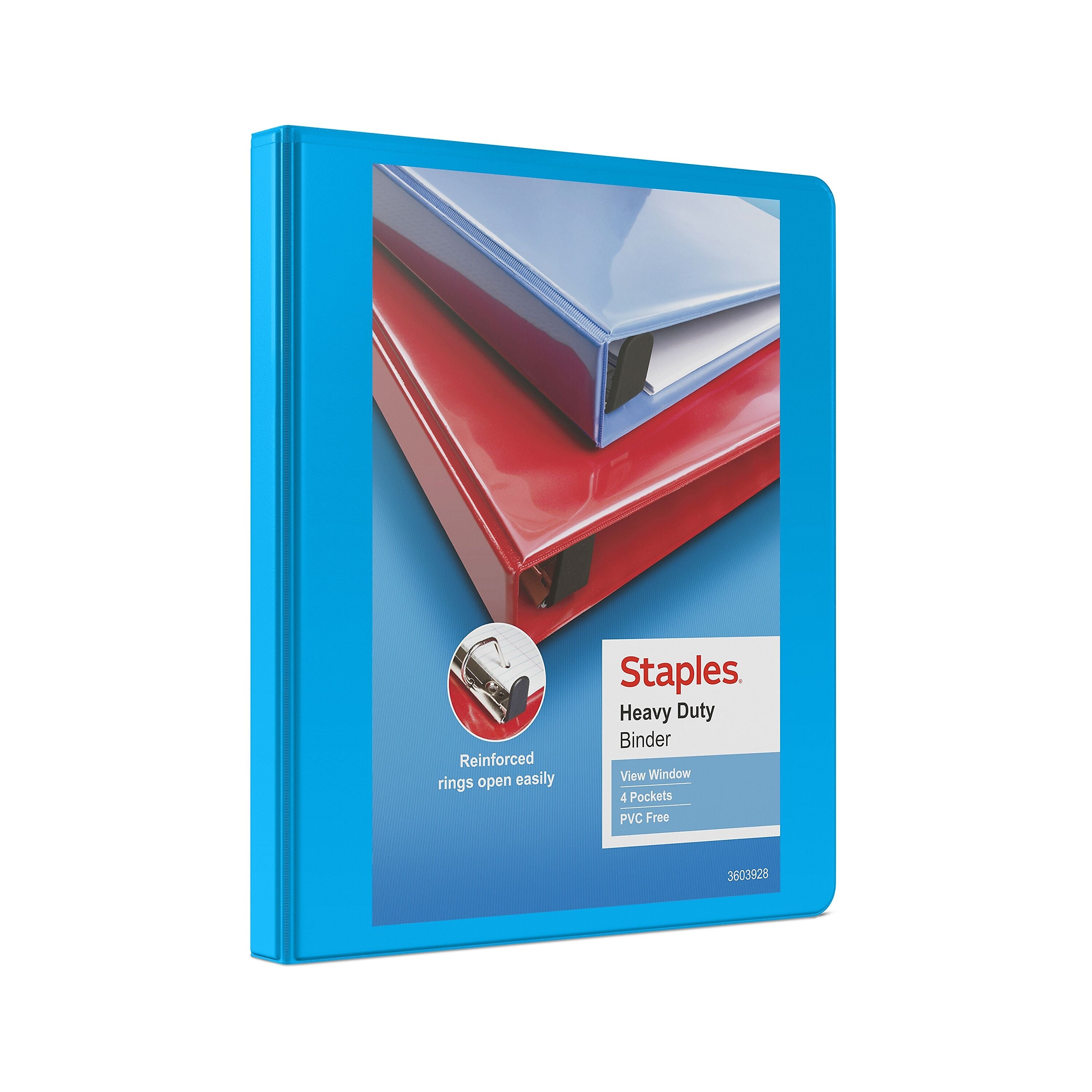 Staples Heavy Duty 1/2" 3-Ring View Binder, D-Ring, Light Blue