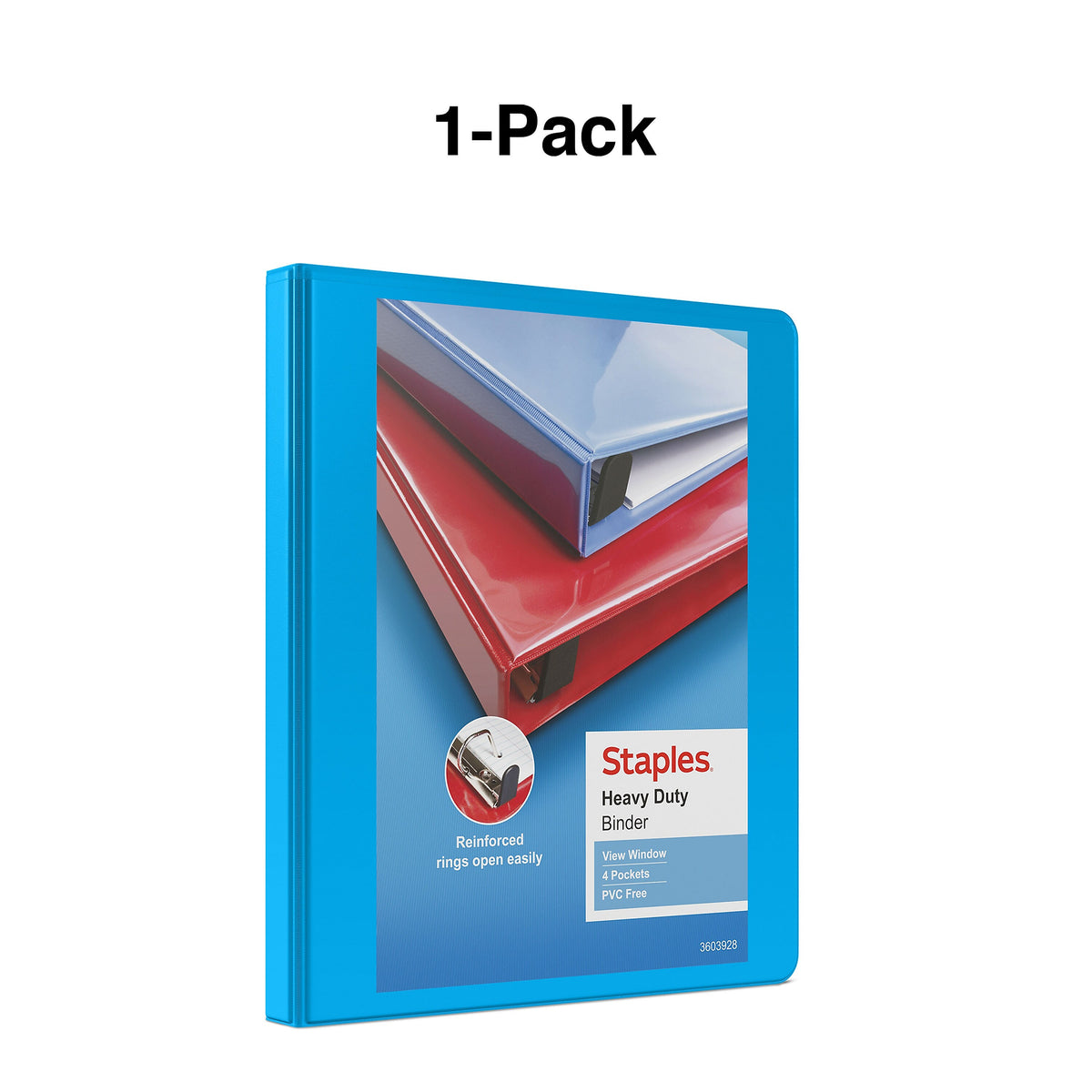 Staples Heavy Duty 1/2" 3-Ring View Binder, D-Ring, Light Blue