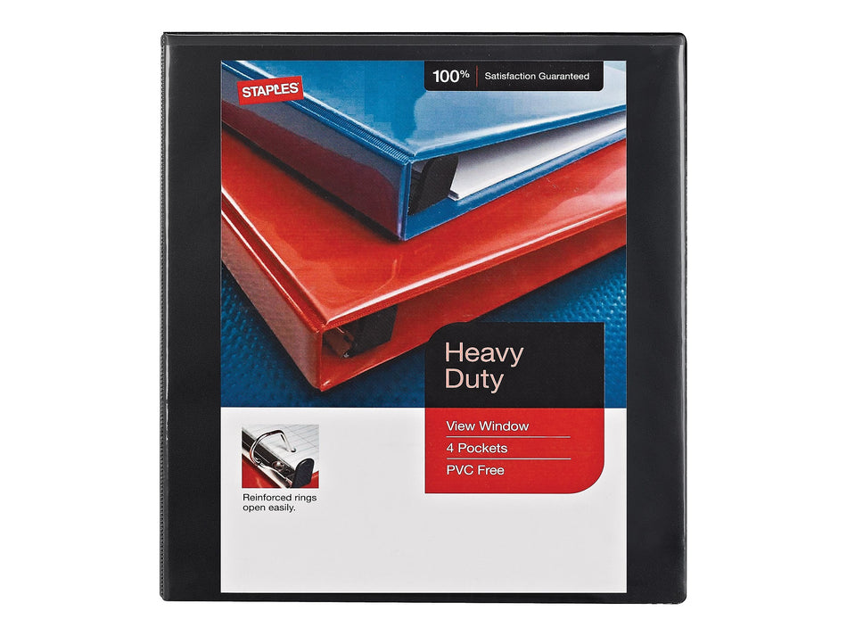 Staples Heavy Duty 1/2" 3-Ring View Binders, Black