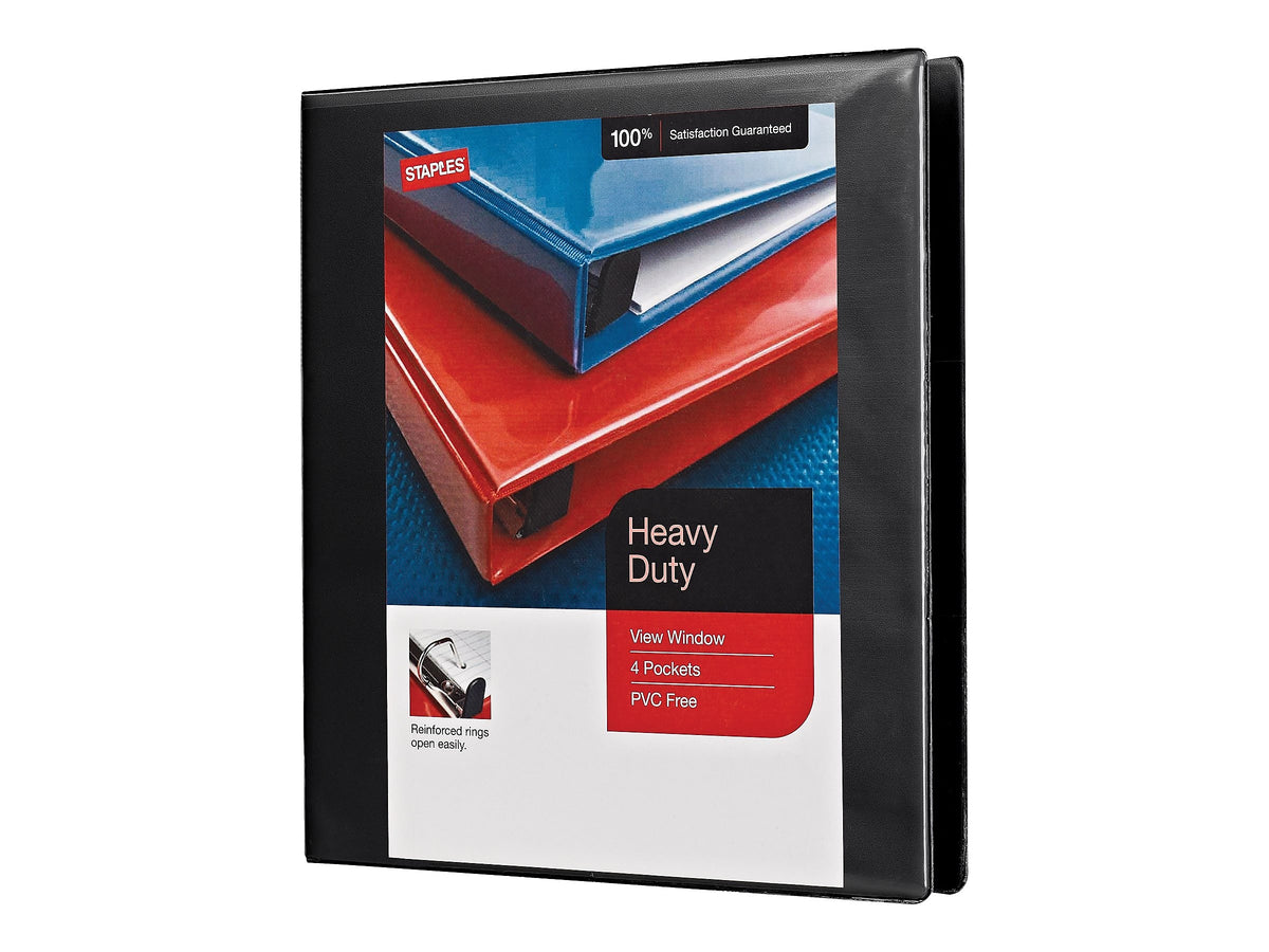 Staples Heavy Duty 1/2" 3-Ring View Binders, Black