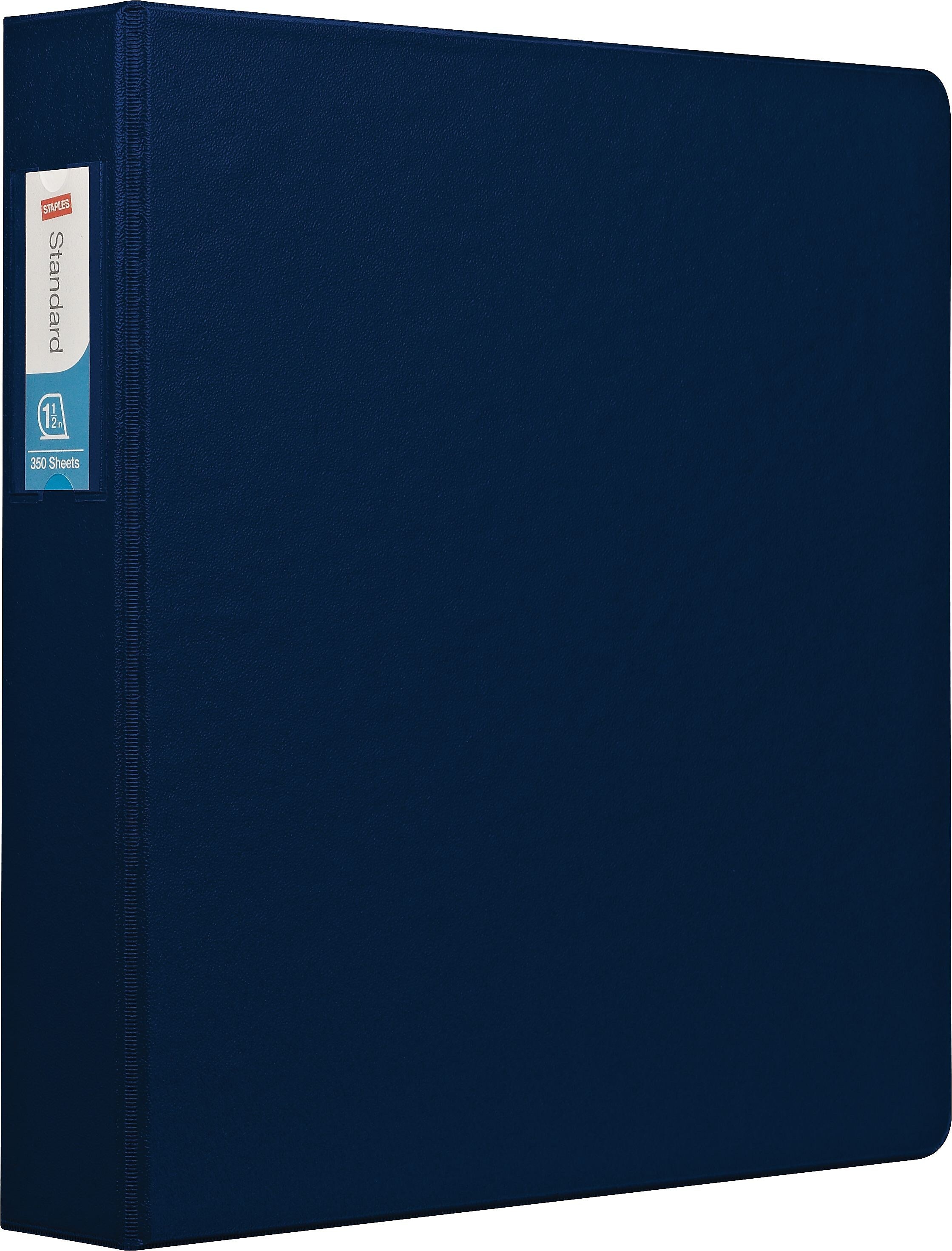 Staples Heavy Duty 1.5" 3-Ring Non-View Binder With Label Holder, D-Ring, Blue