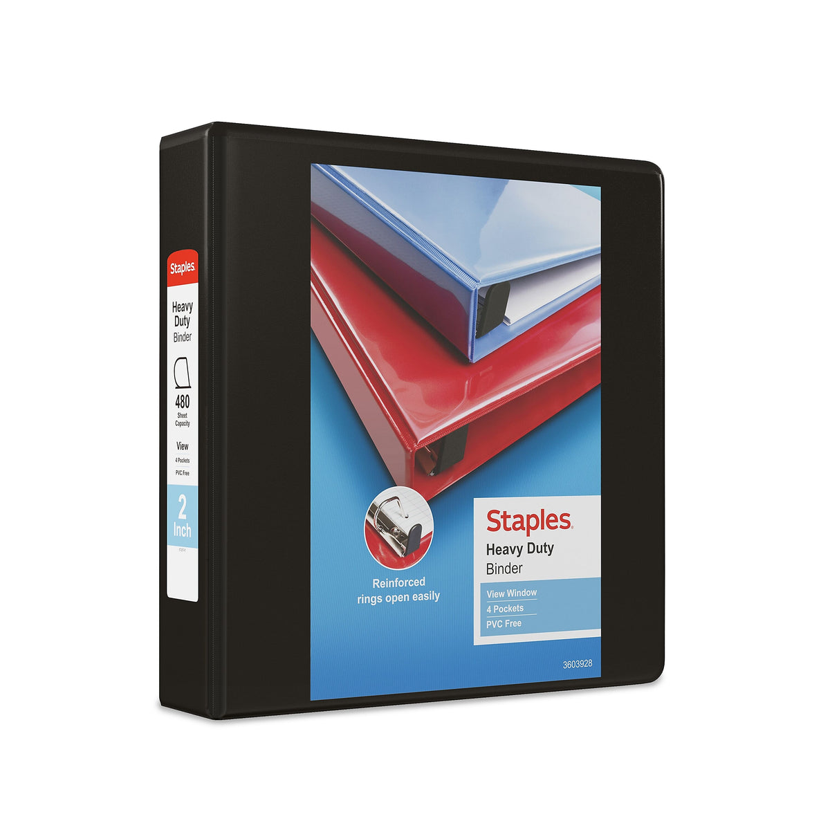 Staples Heavy Duty 2" 3-Ring View Binder, D-Ring, Black