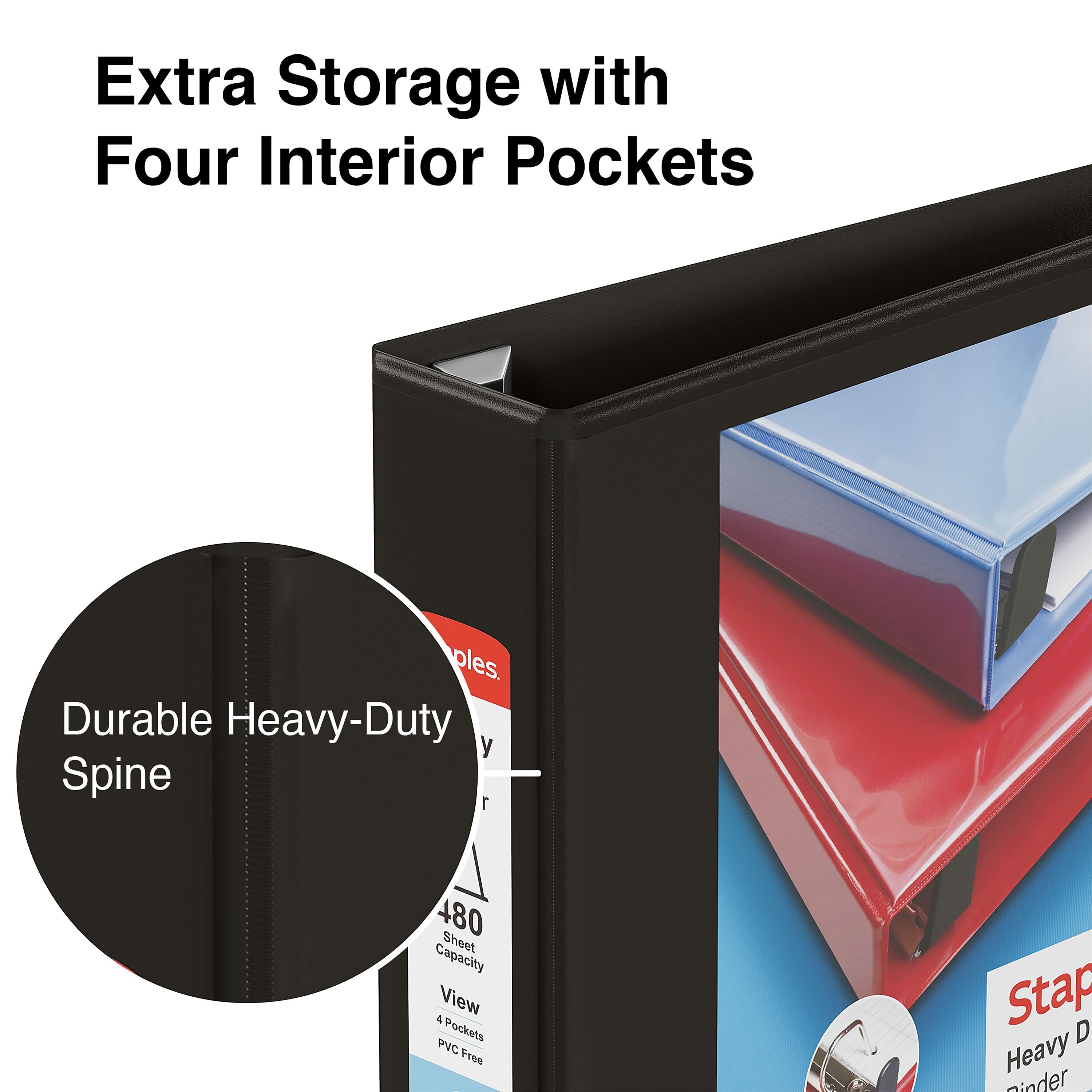 Staples Heavy Duty 2" 3-Ring View Binder, D-Ring, Black