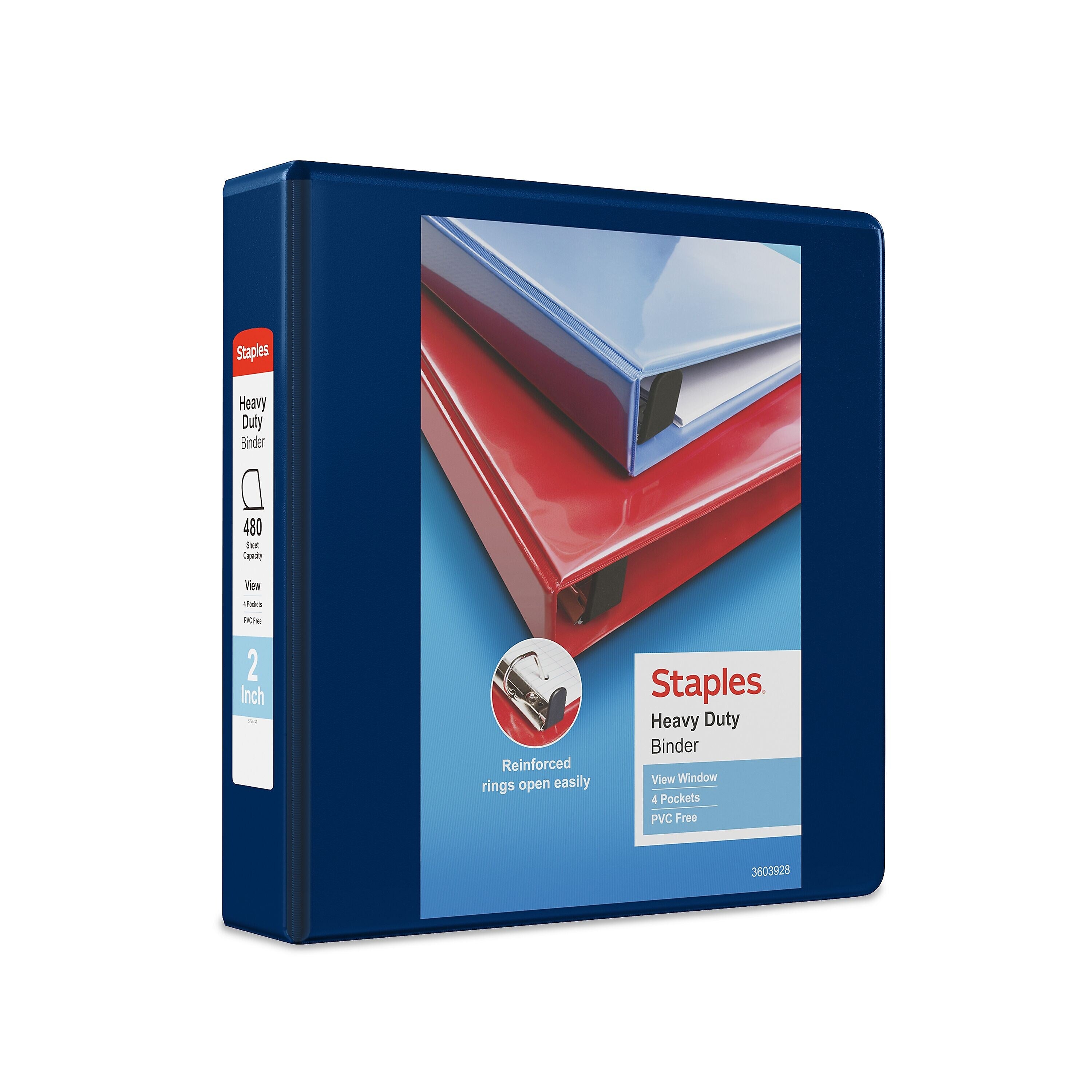 Staples Heavy Duty 2" 3-Ring View Binder, D-Ring, Blue