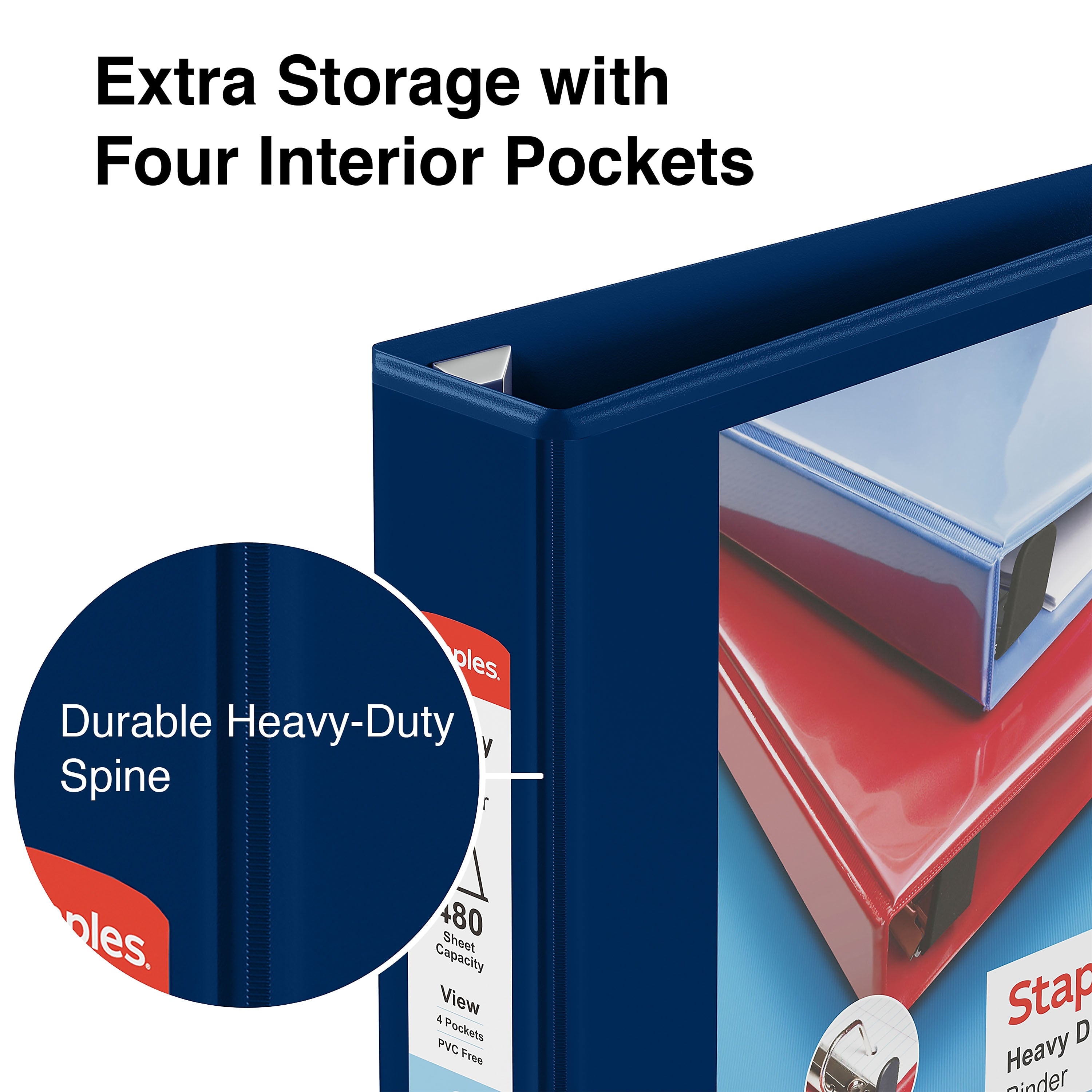 Staples Heavy Duty 2" 3-Ring View Binder, D-Ring, Blue