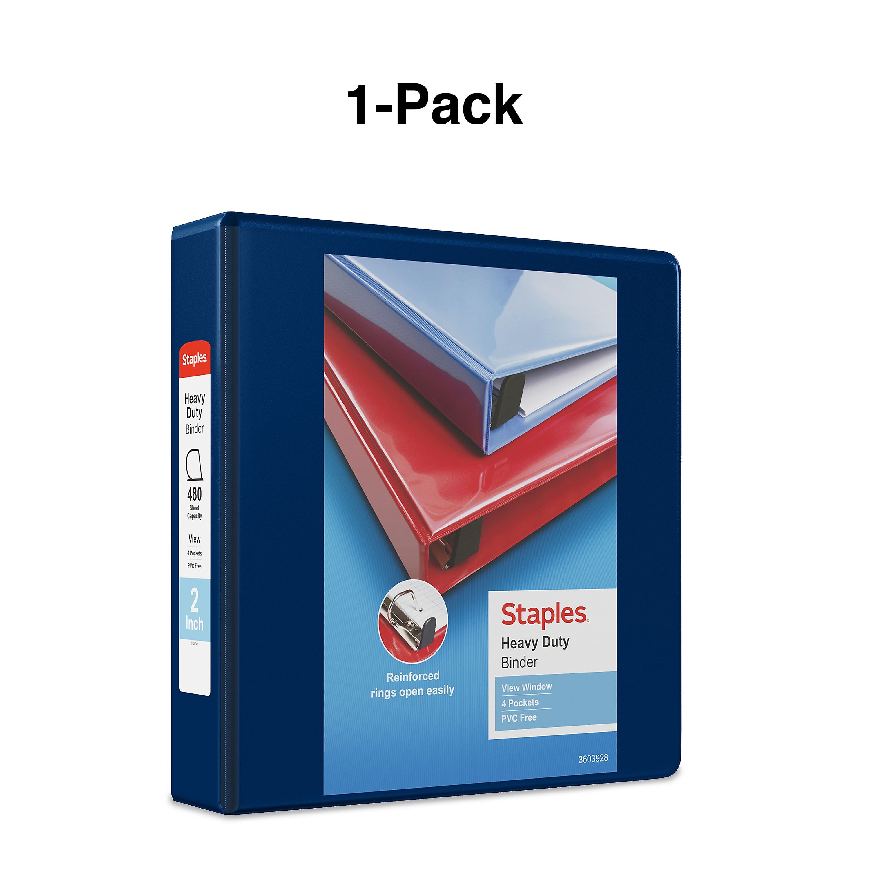 Staples Heavy Duty 2" 3-Ring View Binder, D-Ring, Blue