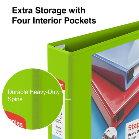 Staples Heavy Duty 2" 3-Ring View Binder, D-Ring, Chartreuse