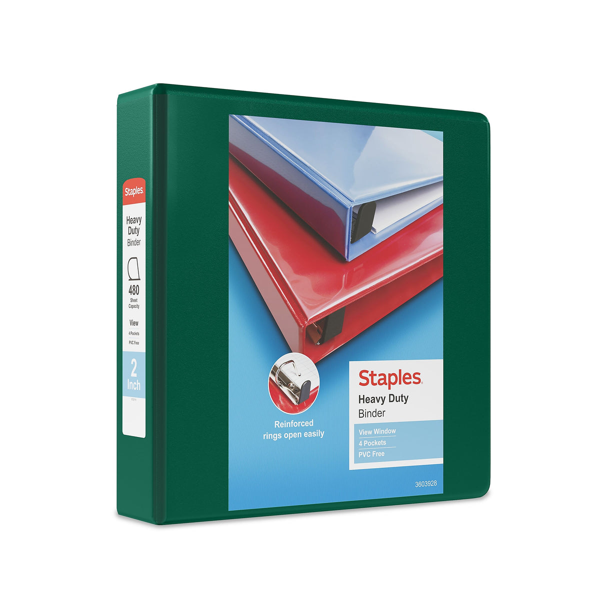 Staples Heavy Duty 2" 3-Ring View Binder, D-Ring, Green