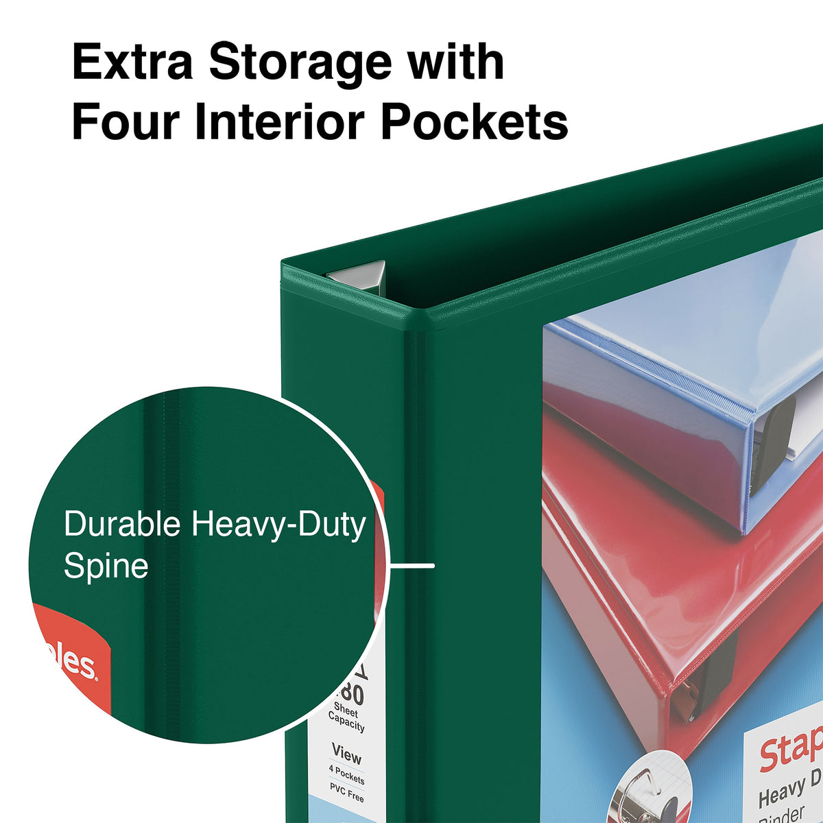 Staples Heavy Duty 2" 3-Ring View Binder, D-Ring, Green