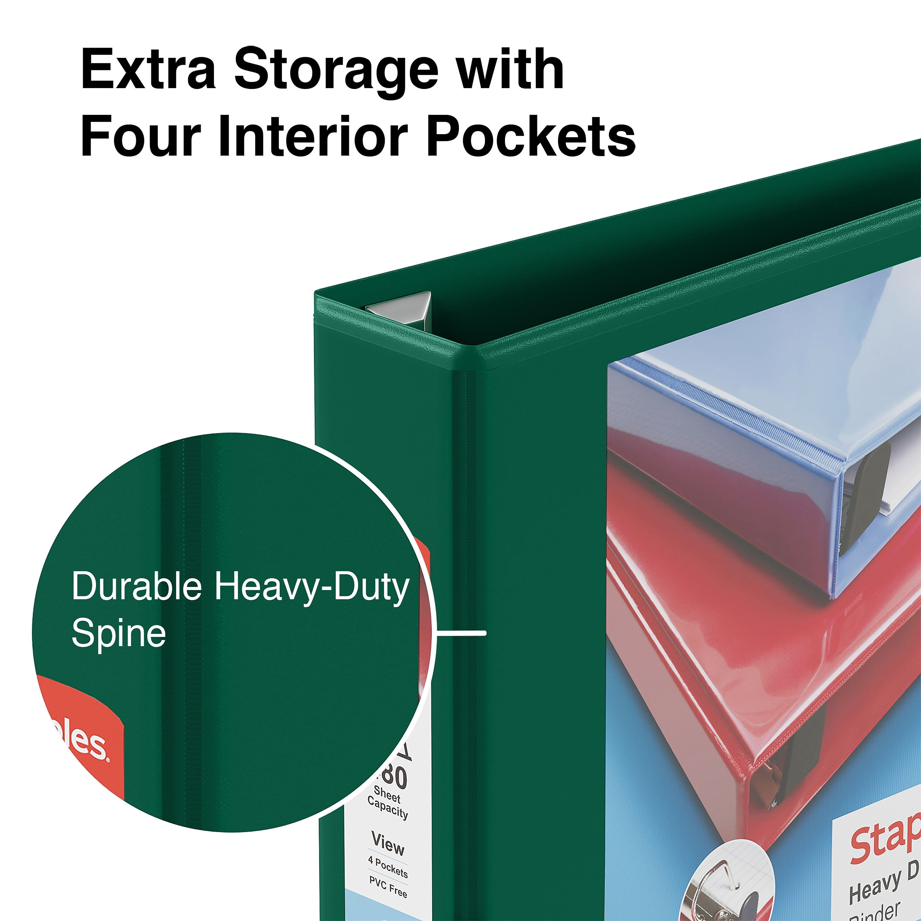 Staples Heavy Duty 2" 3-Ring View Binder, D-Ring, Green