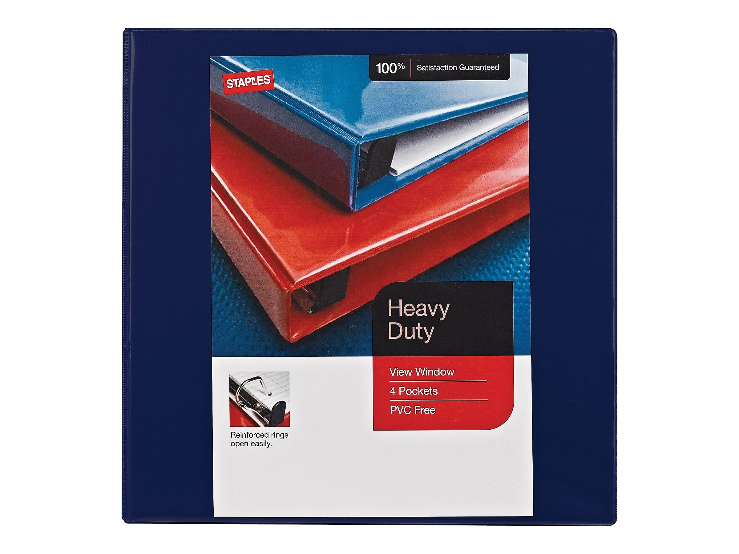 Staples Heavy Duty 2" 3-Ring View Binder, D-Ring, Navy Blue