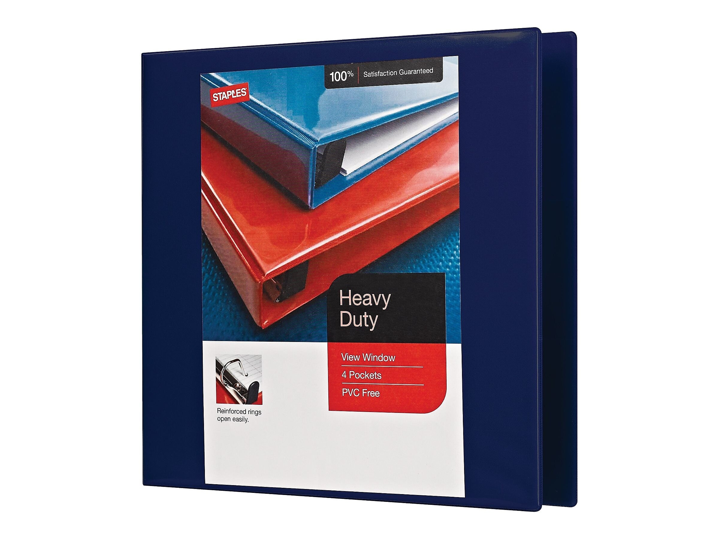 Staples Heavy Duty 2" 3-Ring View Binder, D-Ring, Navy Blue