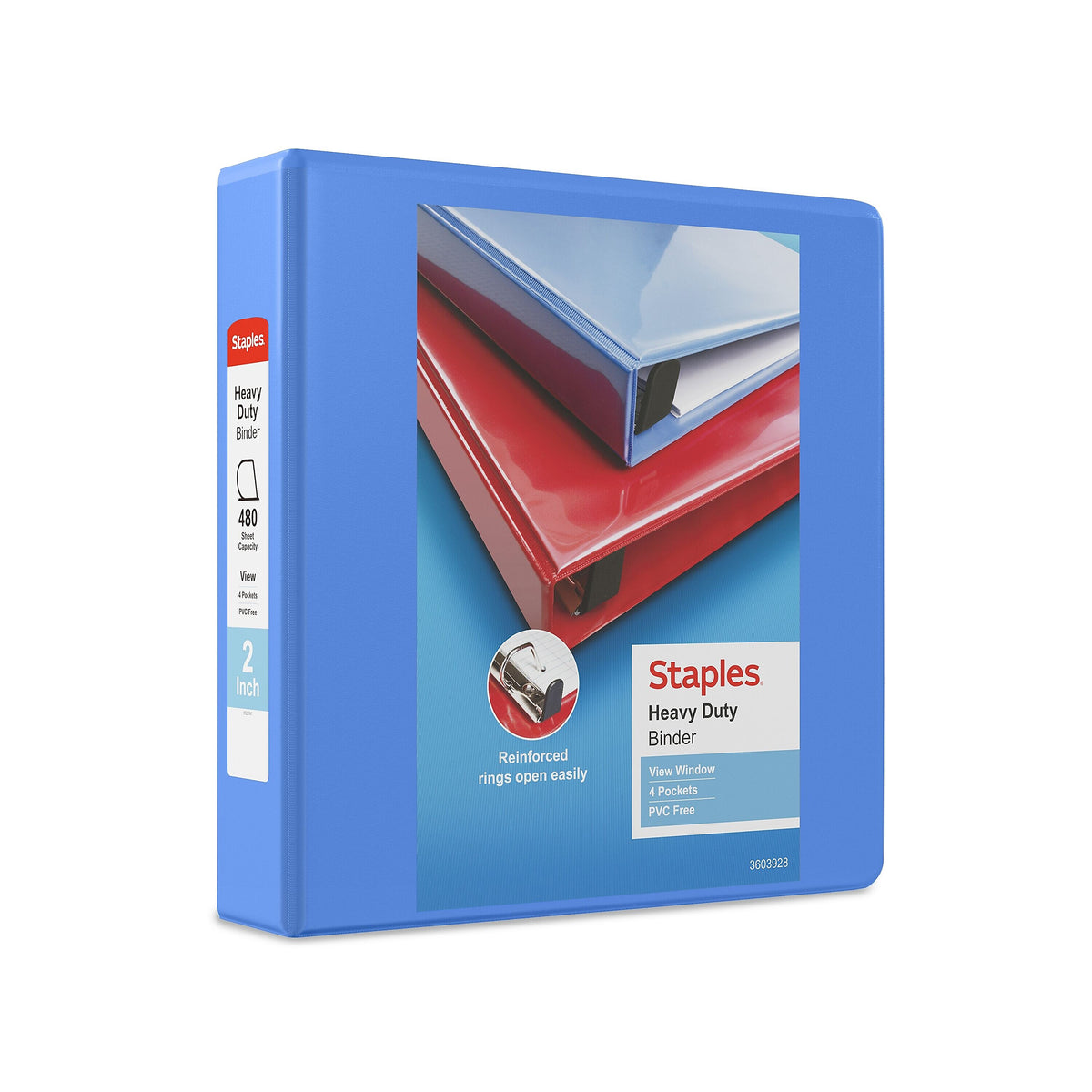 Staples Heavy Duty 2" 3-Ring View Binder, D-Ring, Periwinkle