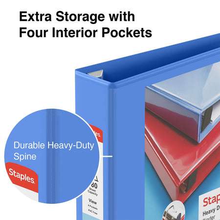 Staples Heavy Duty 2" 3-Ring View Binder, D-Ring, Periwinkle