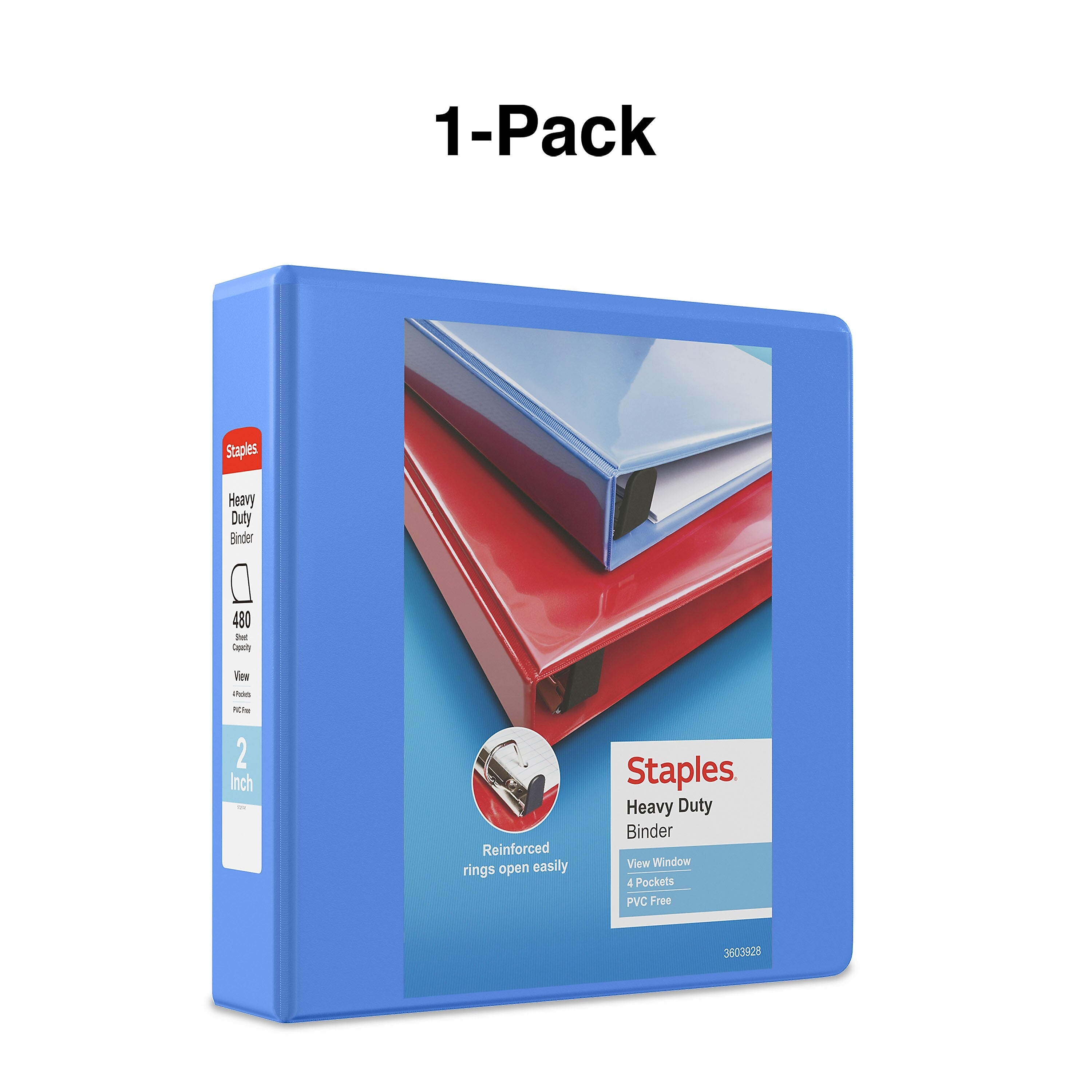 Staples Heavy Duty 2" 3-Ring View Binder, D-Ring, Periwinkle