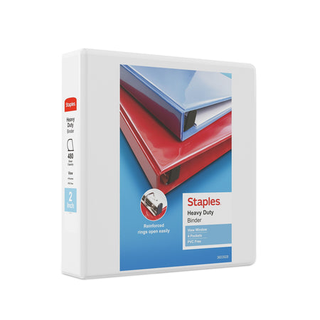 Staples Heavy Duty 2" 3-Ring View Binder, D-Ring, White