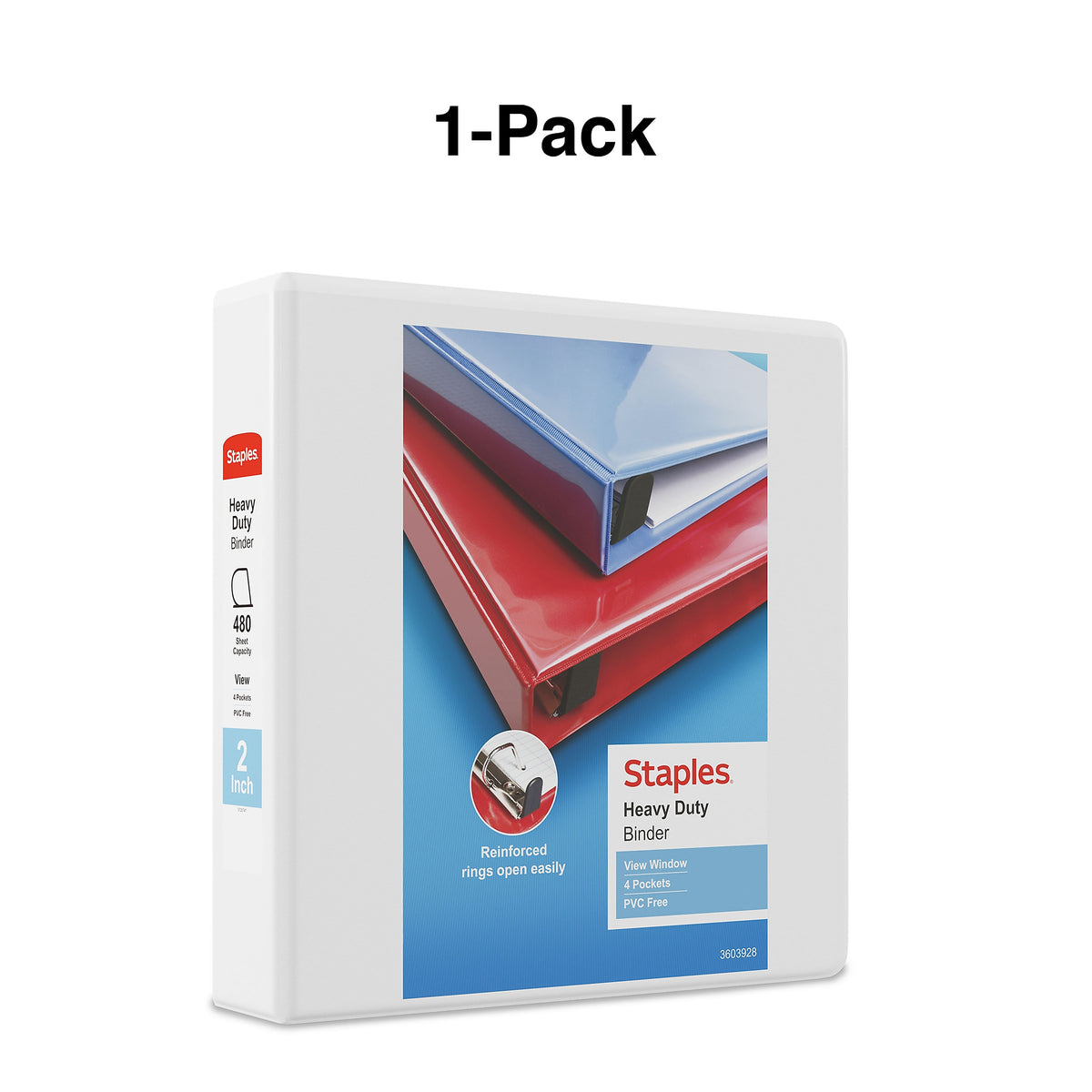 Staples Heavy Duty 2" 3-Ring View Binder, D-Ring, White