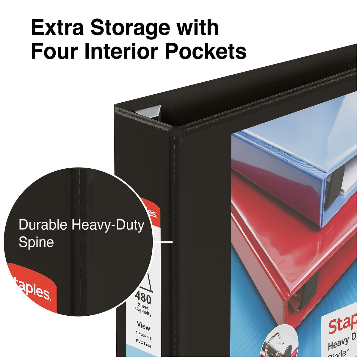 Staples Heavy Duty 2" 3-Ring View Binders, D-Ring, Black, 6/Pack