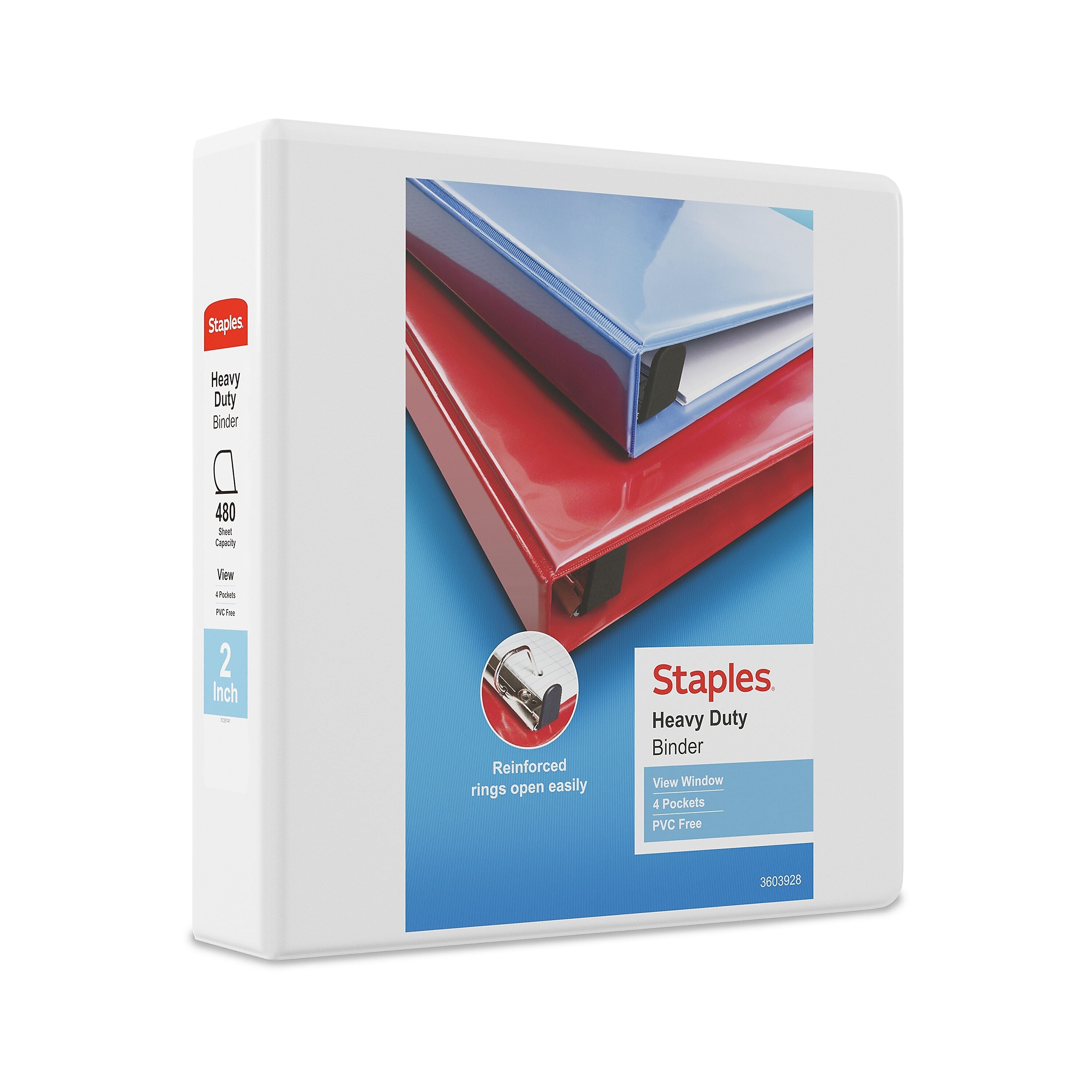 Staples Heavy Duty 2" 3-Ring View Binders, D-Ring, White, 6/Pack