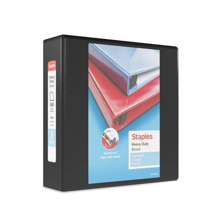 Staples Heavy Duty 3" 3-Ring View Binder, D-Ring, Black