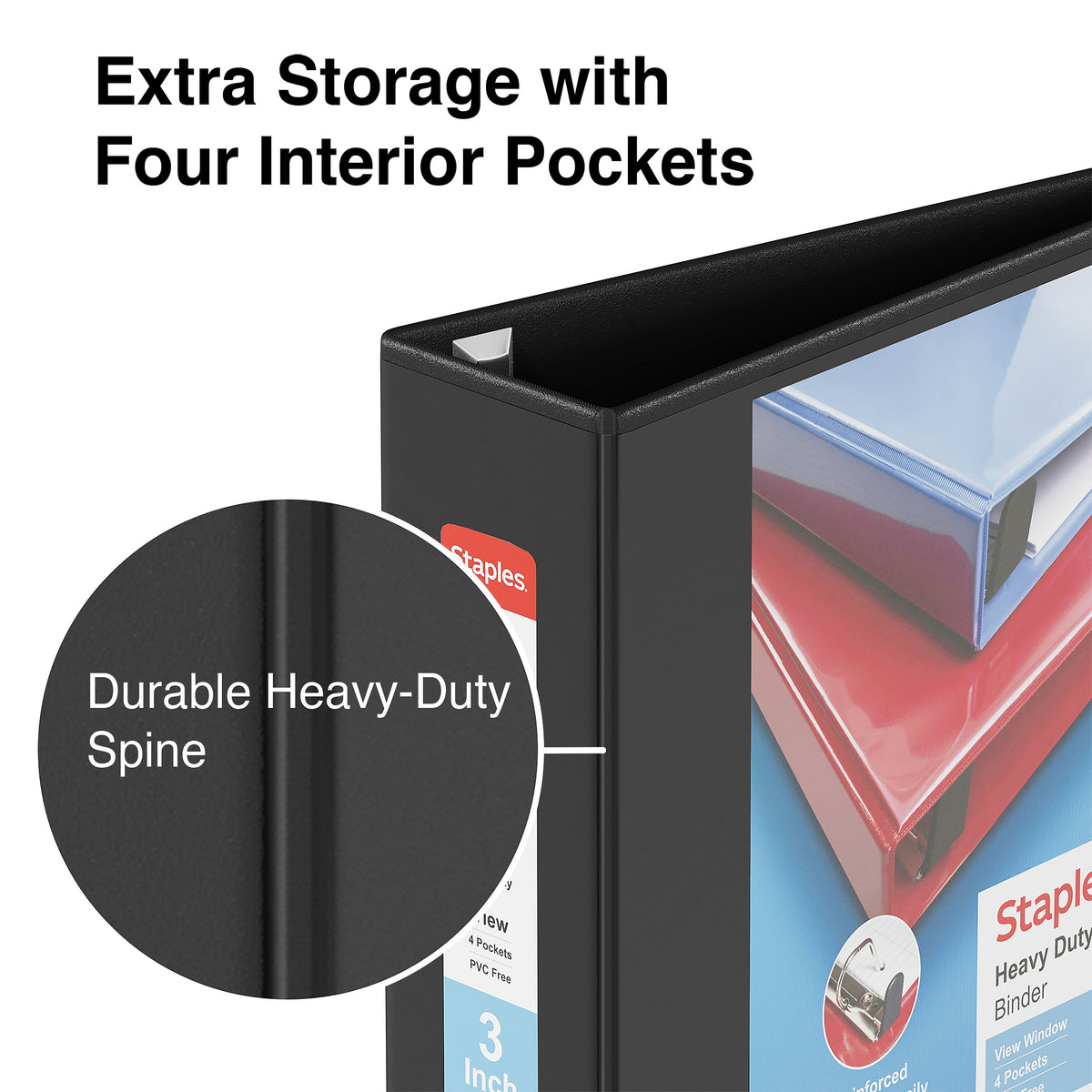 Staples Heavy Duty 3" 3-Ring View Binder, D-Ring, Black