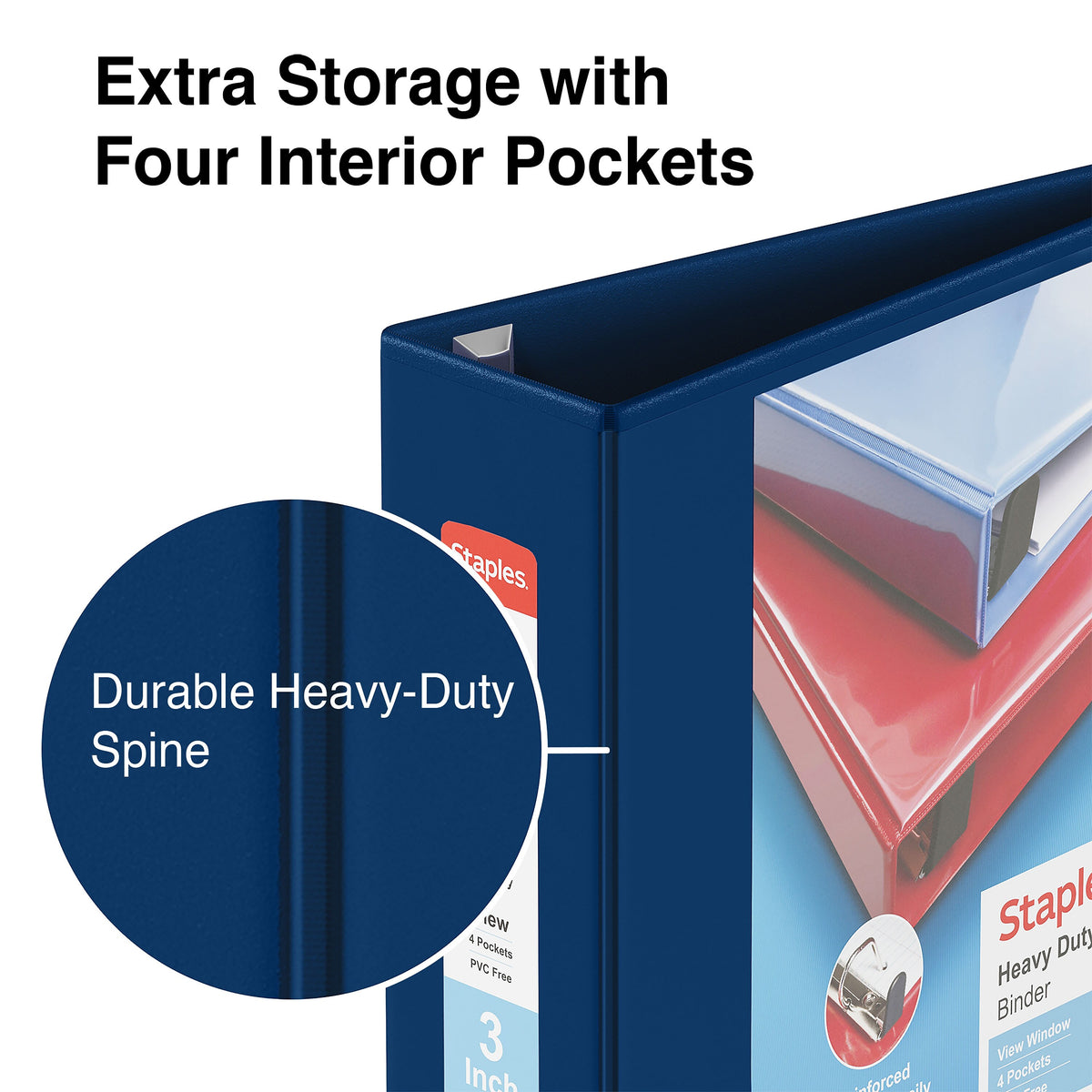 Staples Heavy Duty 3" 3-Ring View Binder, D-Ring, Blue