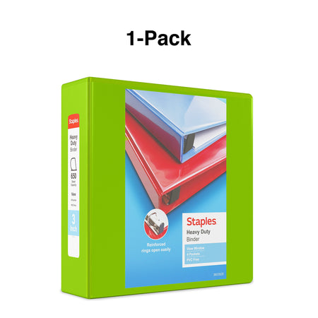 Staples Heavy Duty 3" 3-Ring View Binder, D-Ring, Chartreuse