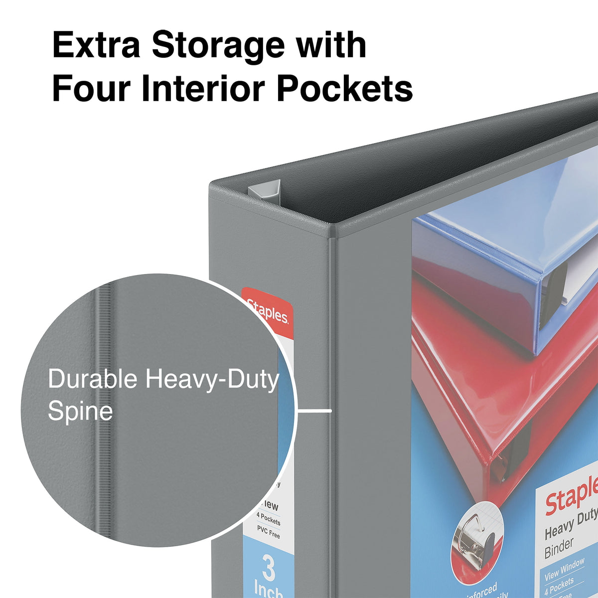 Staples Heavy Duty 3" 3-Ring View Binder, D-Ring, Gray