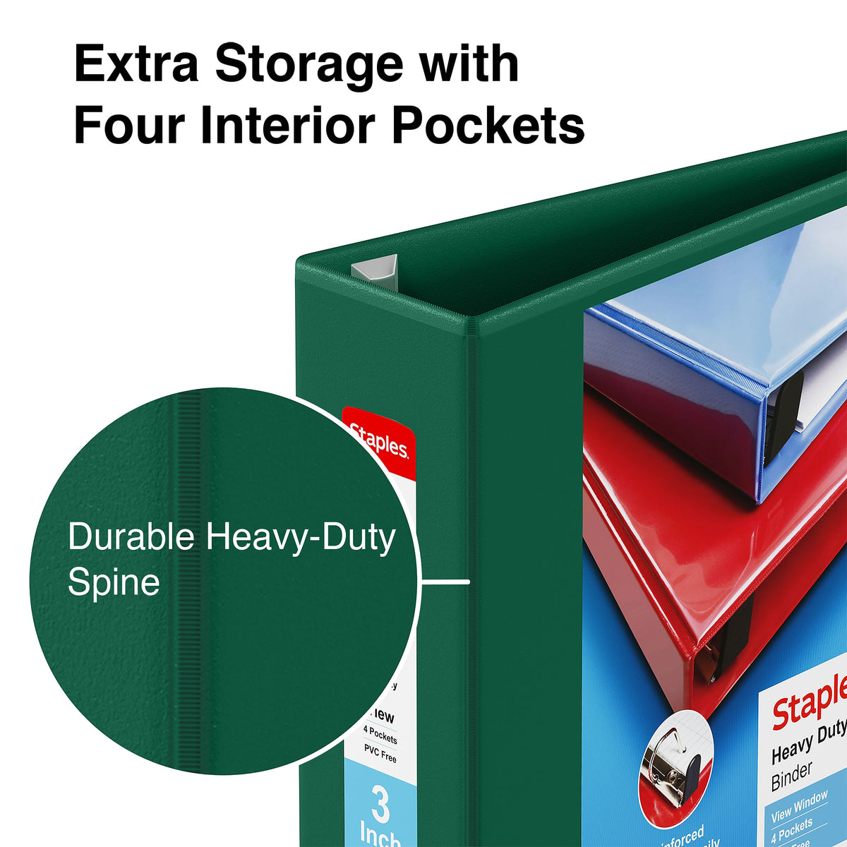 Staples Heavy Duty 3" 3-Ring View Binder, D-Ring, Green