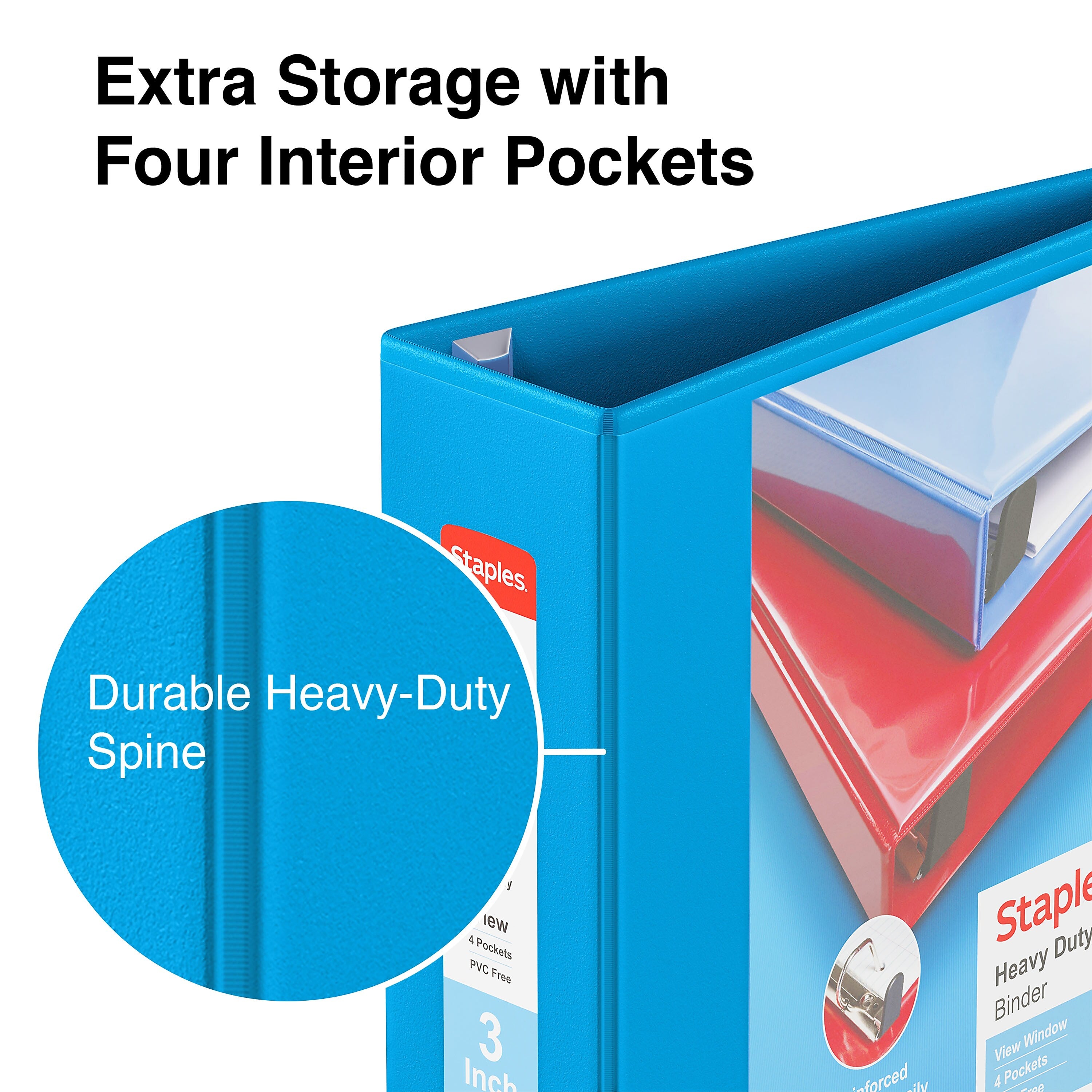 Staples Heavy Duty 3" 3-Ring View Binder, D-Ring, Light Blue