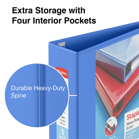 Staples Heavy Duty 3" 3-Ring View Binder, D-Ring, Periwinkle