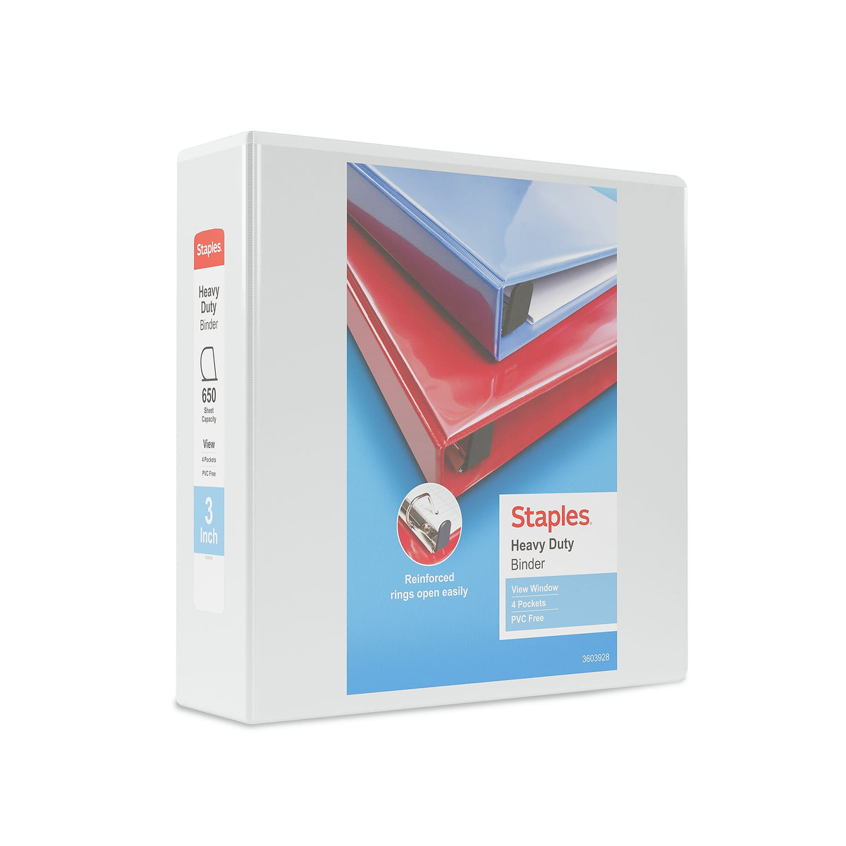 Staples Heavy Duty 3" 3-Ring View Binder, D-Ring, White