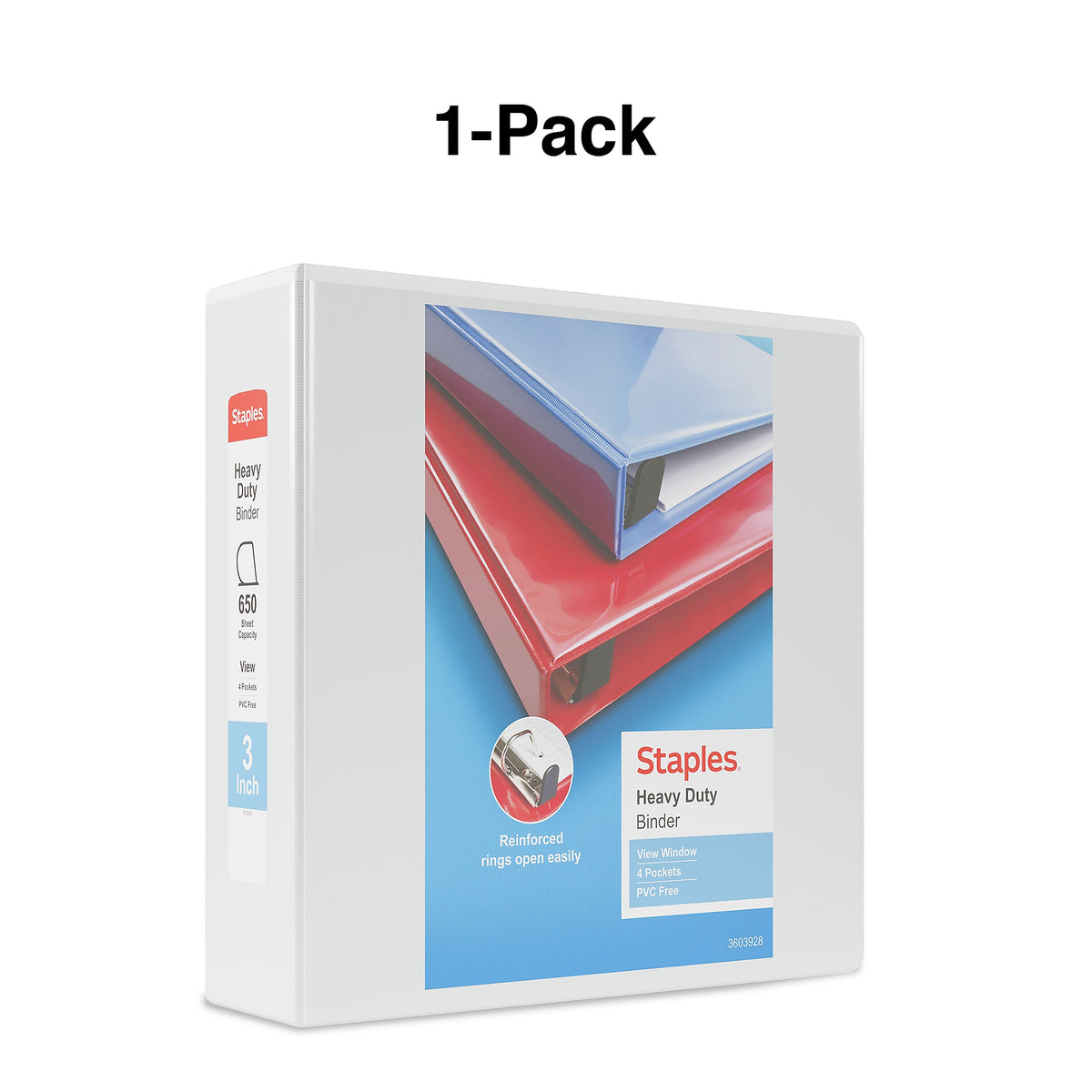 Staples Heavy Duty 3" 3-Ring View Binder, D-Ring, White