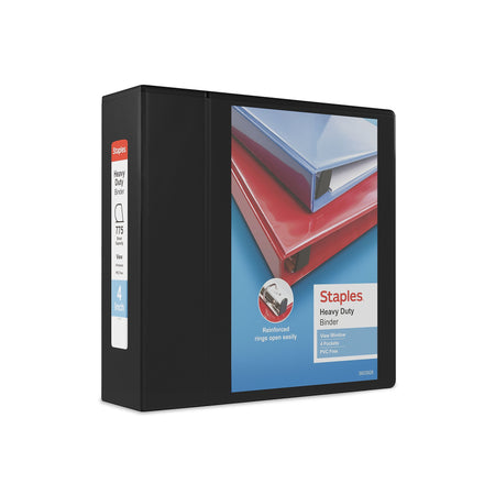 Staples Heavy Duty 4" 3-Ring View Binder, D-Ring, Black