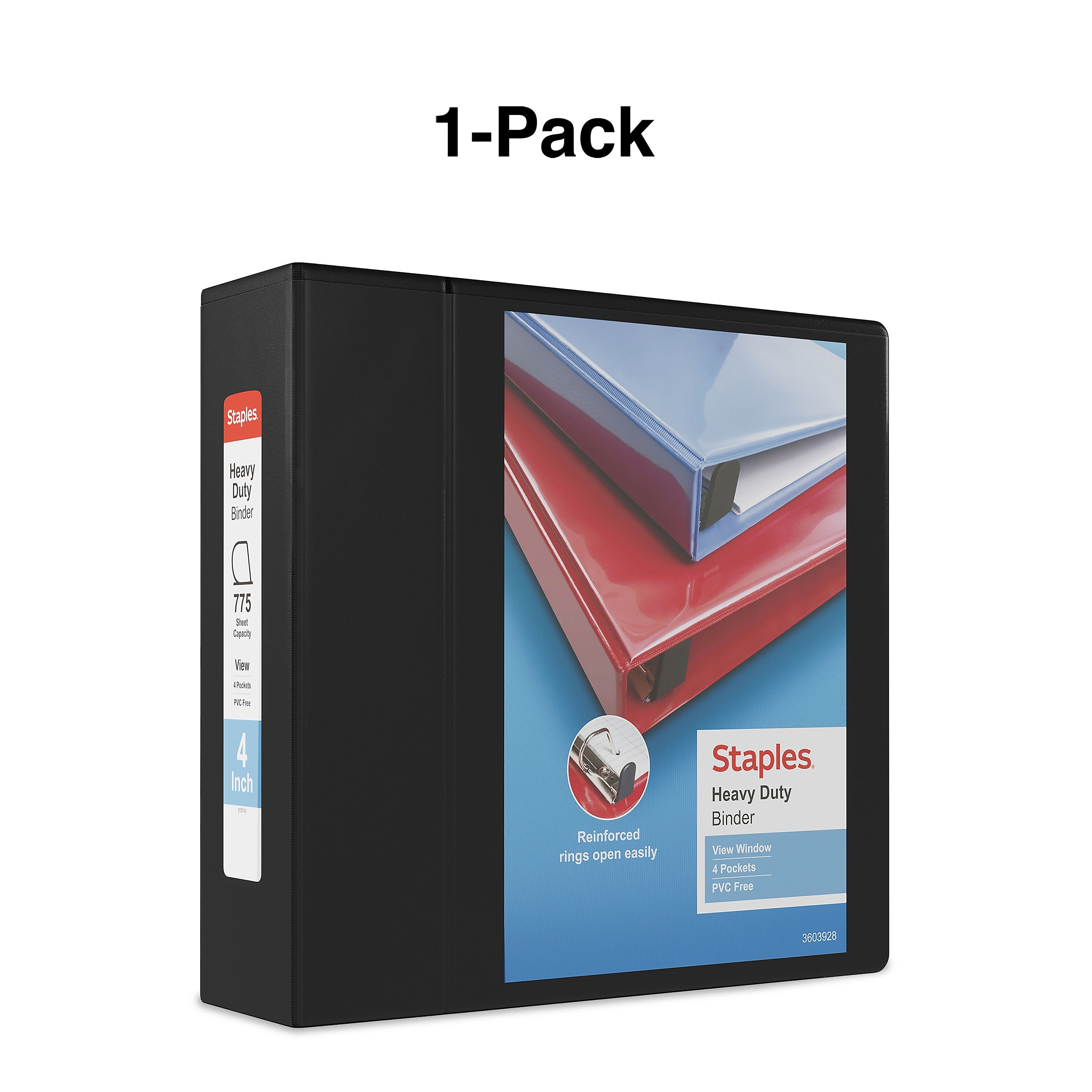 Staples Heavy Duty 4" 3-Ring View Binder, D-Ring, Black