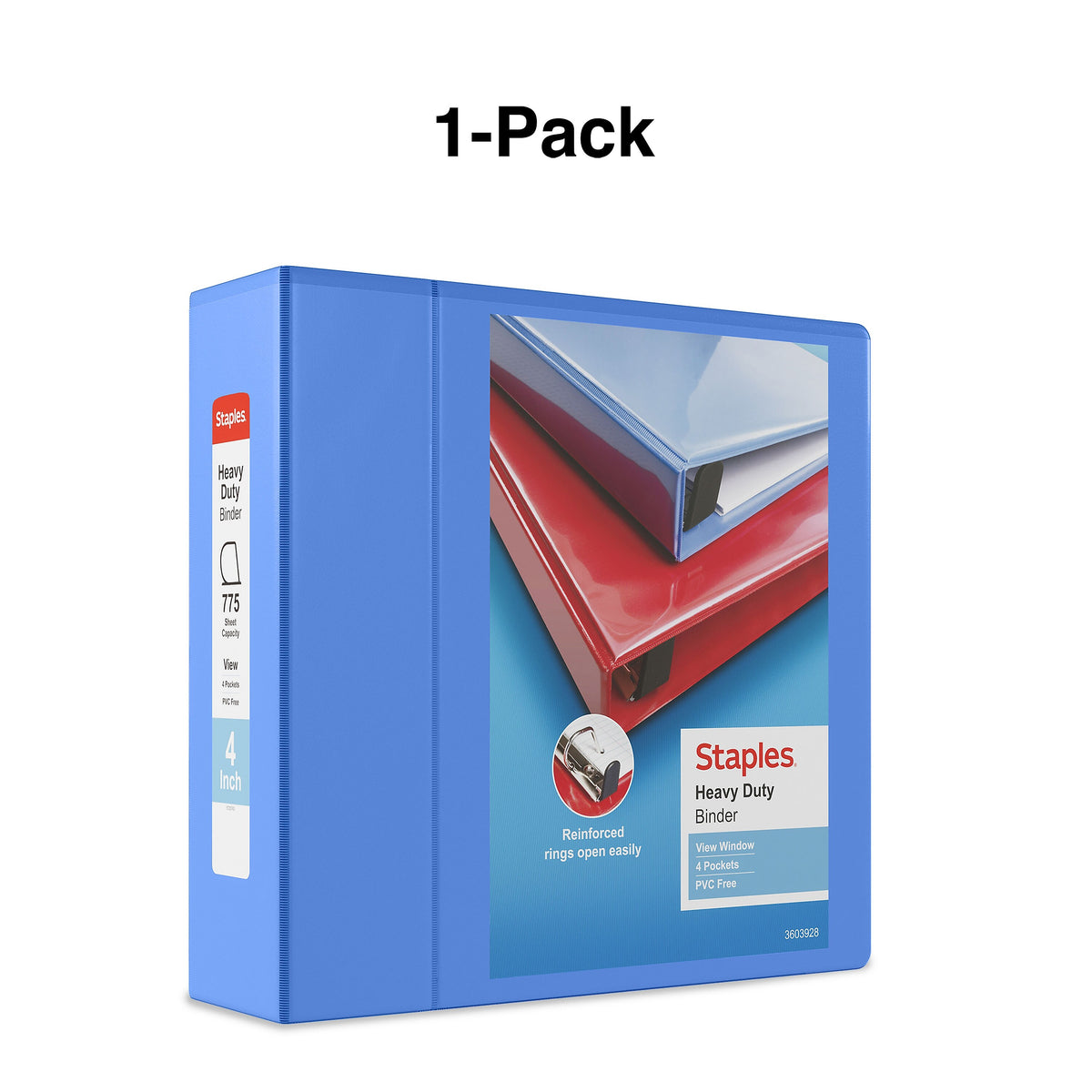 Staples Heavy Duty 4" 3-Ring View Binder, D-Ring, Periwinkle