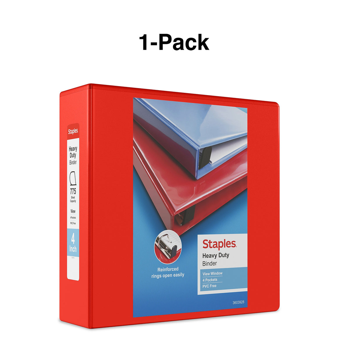 Staples Heavy Duty 4" 3-Ring View Binder, D-Ring, Red