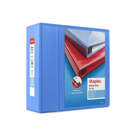 Staples Heavy Duty 5" 3-Ring View Binder, D-Ring, Periwinkle