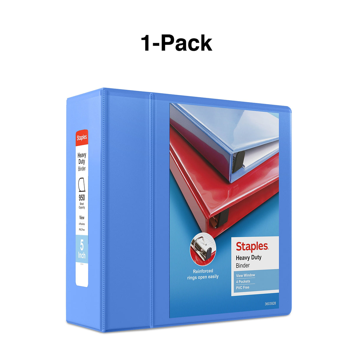 Staples Heavy Duty 5" 3-Ring View Binder, D-Ring, Periwinkle