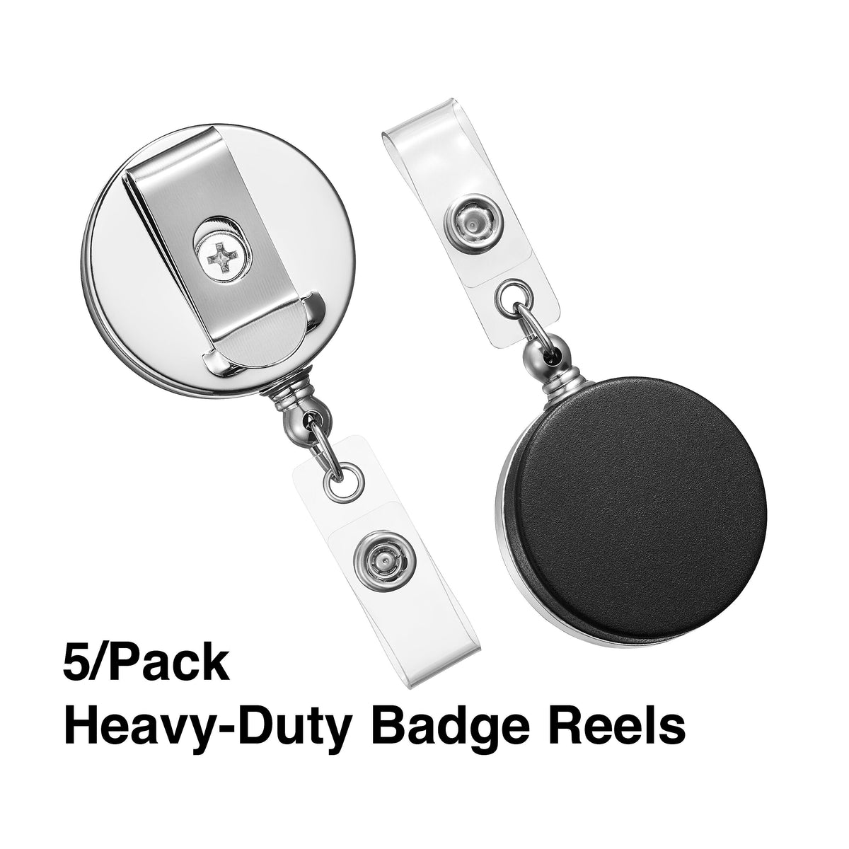 Staples Heavy-Duty Badge Reels, 30" Retractable Cord Length, Metal, Black, 5/Pack