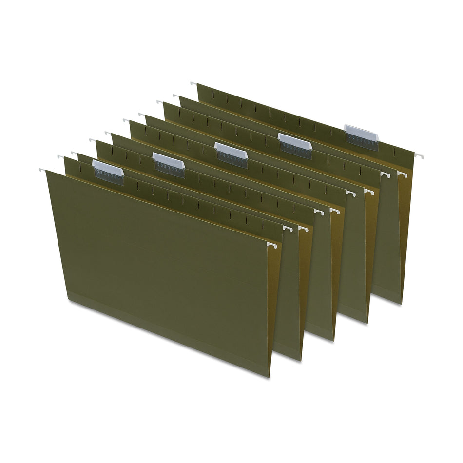 Staples Heavy Duty Box Bottom Hanging File Folder, 2" Expansion, 1/5-Cut Tab, Legal Size, Standard Green, 25/Box