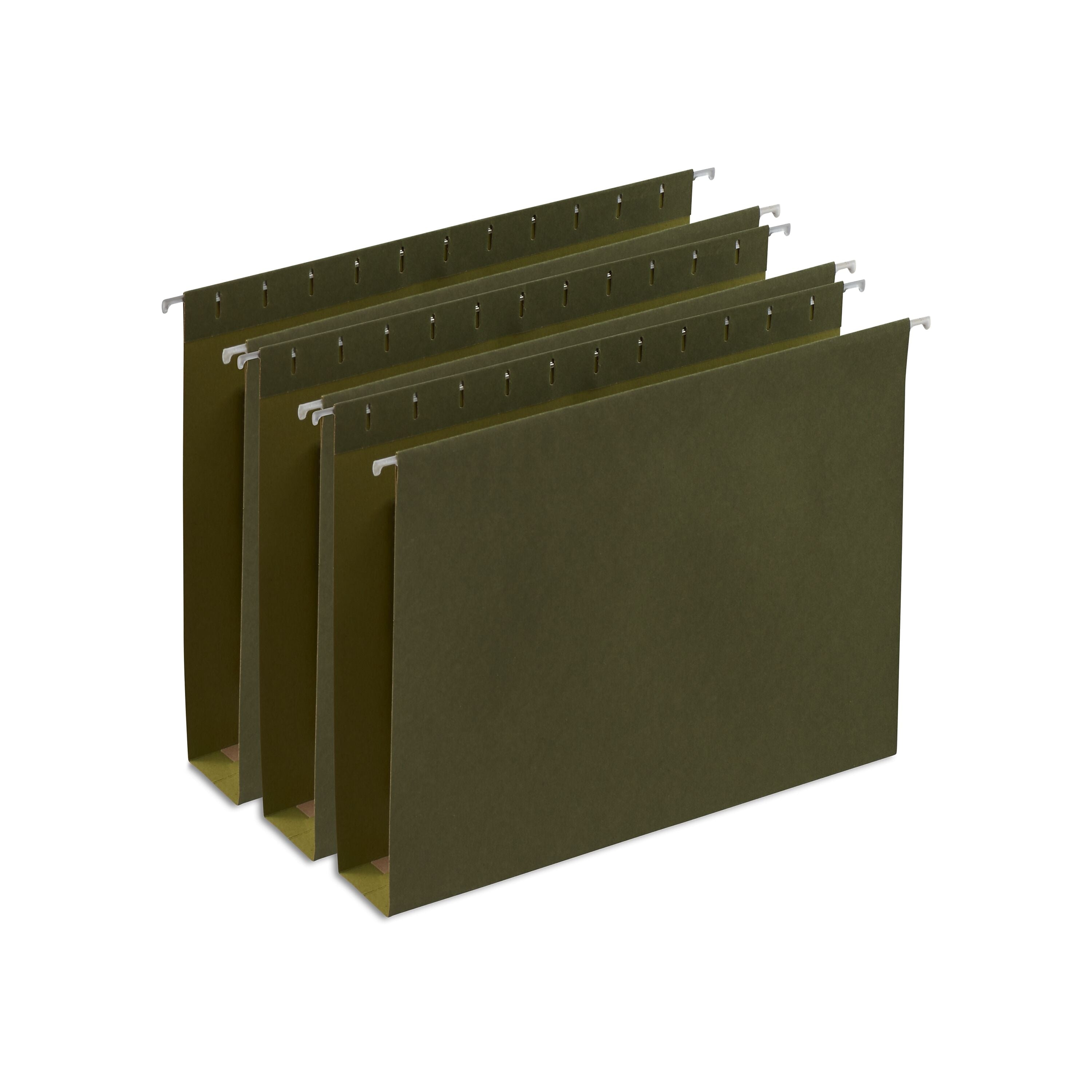 Staples Heavy Duty Box-Bottom Hanging File Folders, 2" Expansion, 1/5-Cut Tab, Letter Size, Green, 25/Box