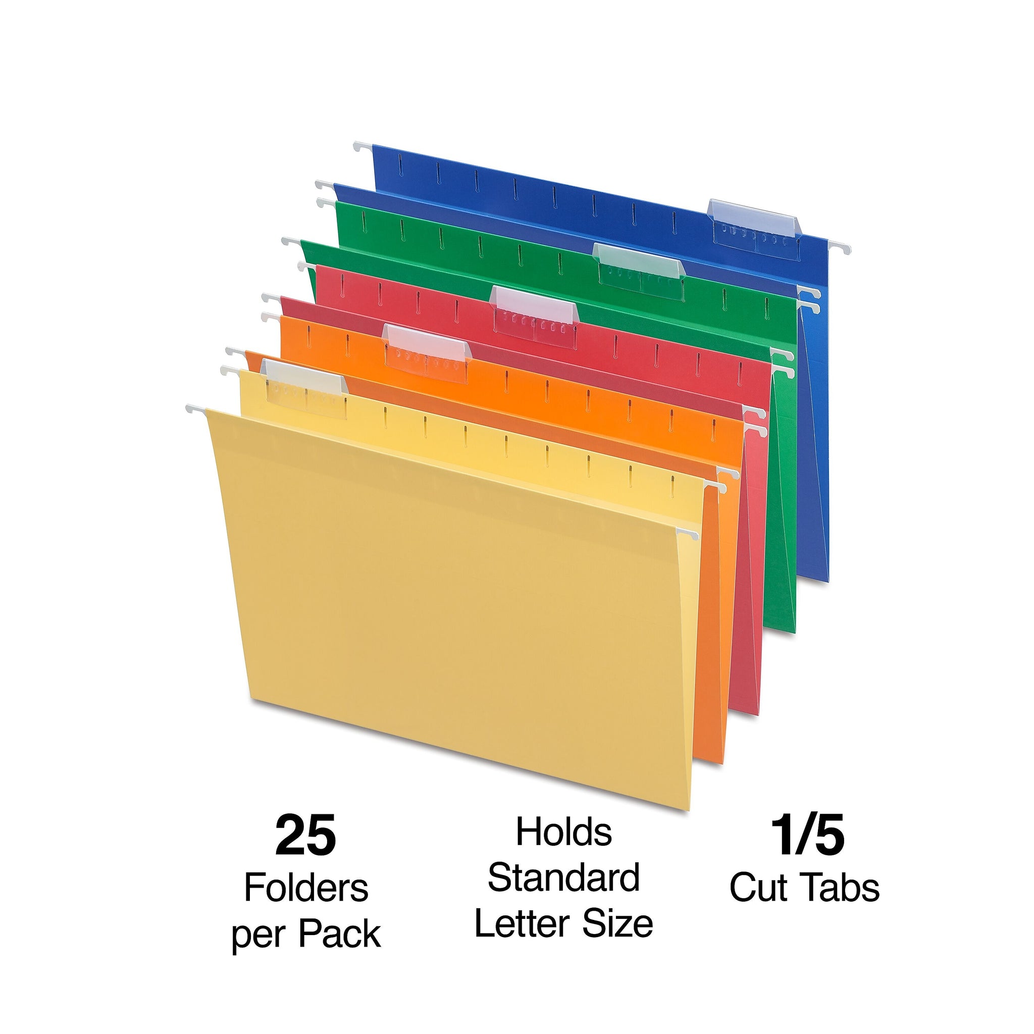 Staples® Heavy Duty Bright Colored Hanging File Folders, 1/5-Cut Tab, Letter Size, Assorted Colors, 25/Box