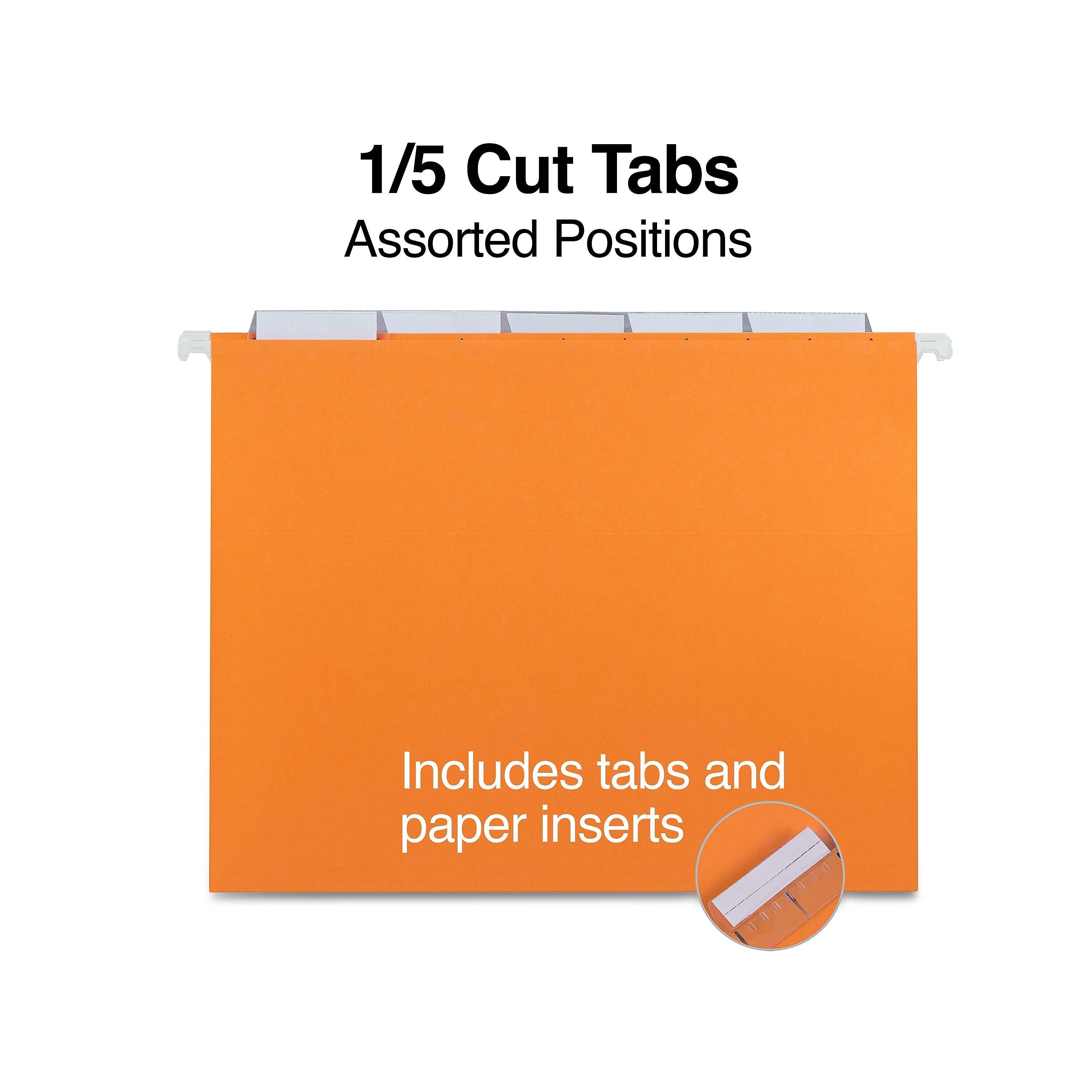 Staples® Heavy Duty Bright Colored Hanging File Folders, 1/5-Cut Tab, Letter Size, Assorted Colors, 25/Box