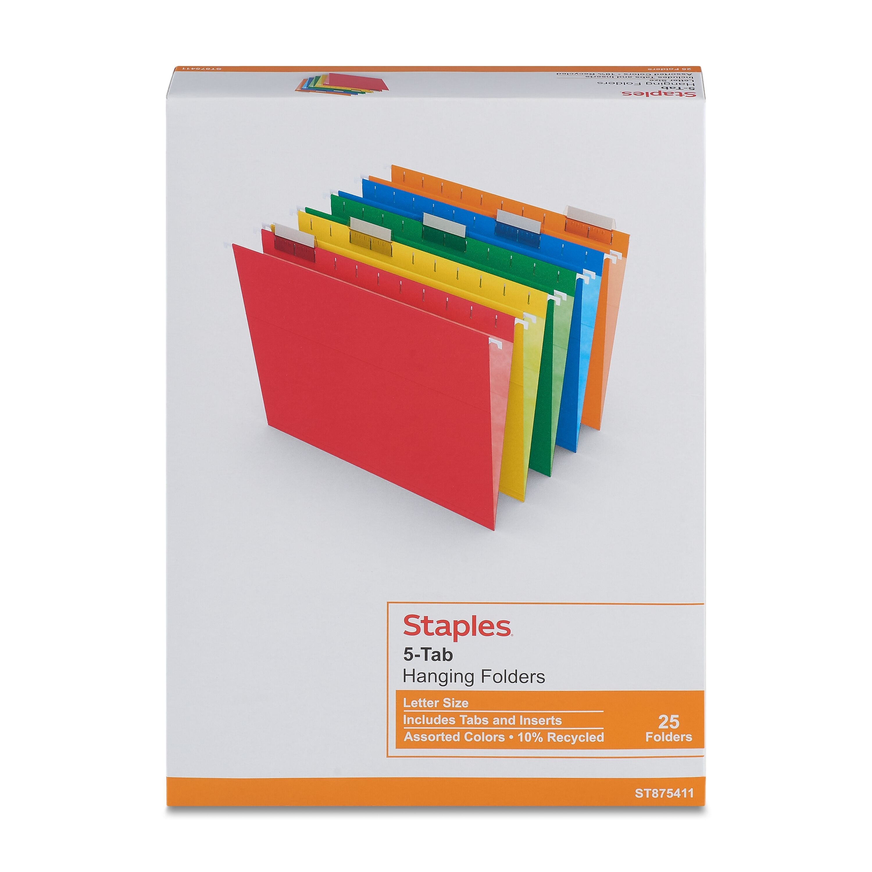 Staples® Heavy Duty Bright Colored Hanging File Folders, 1/5-Cut Tab, Letter Size, Assorted Colors, 25/Box