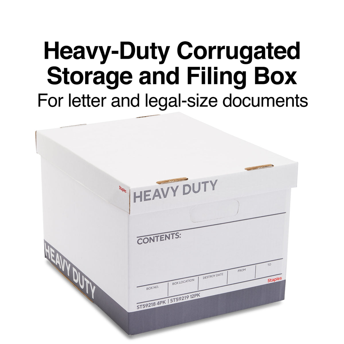 Staples Heavy Duty File Box, Lift Off Lid, Letter/Legal, White/Gray, 12/Carton