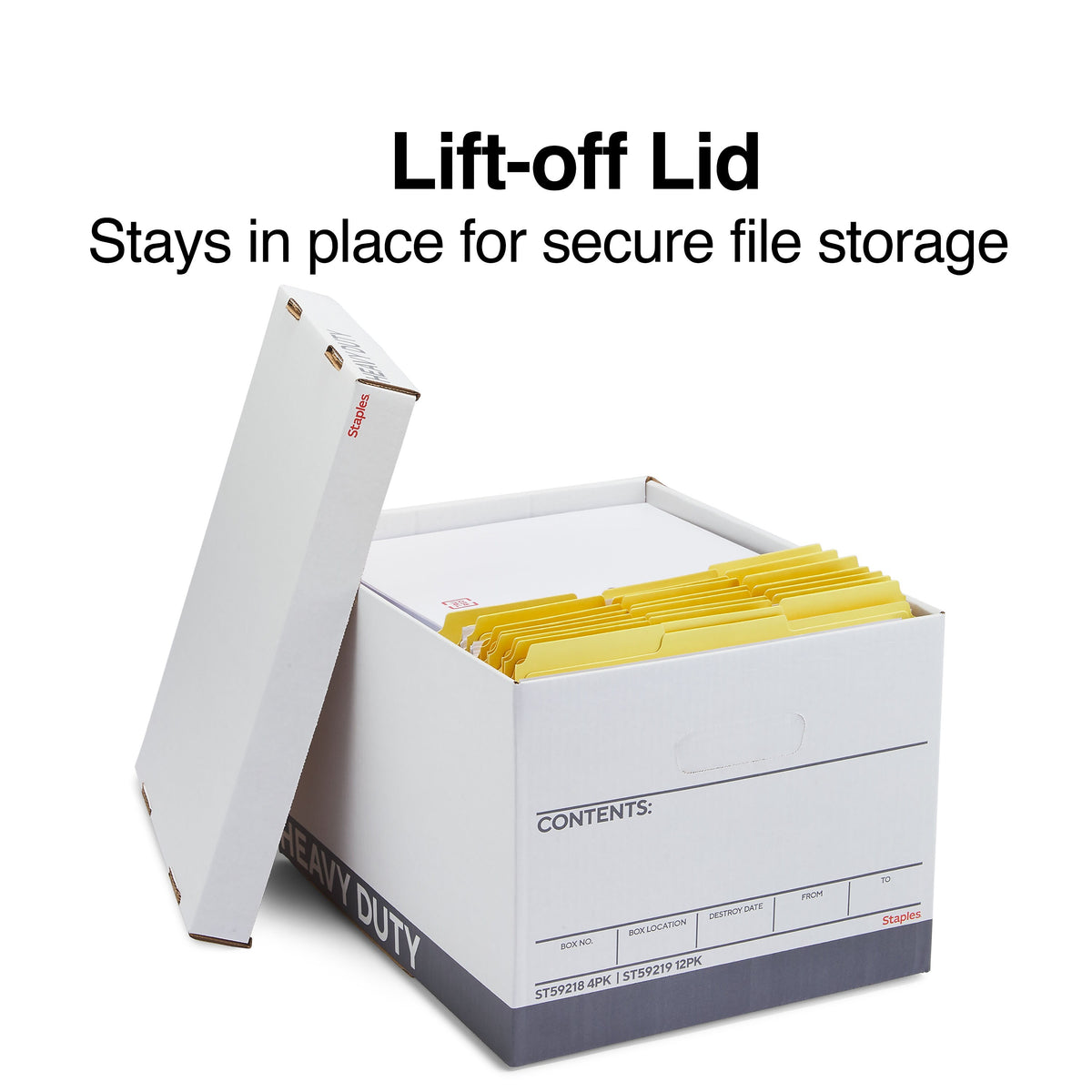 Staples Heavy Duty File Box, Lift Off Lid, Letter/Legal, White/Gray, 12/Carton